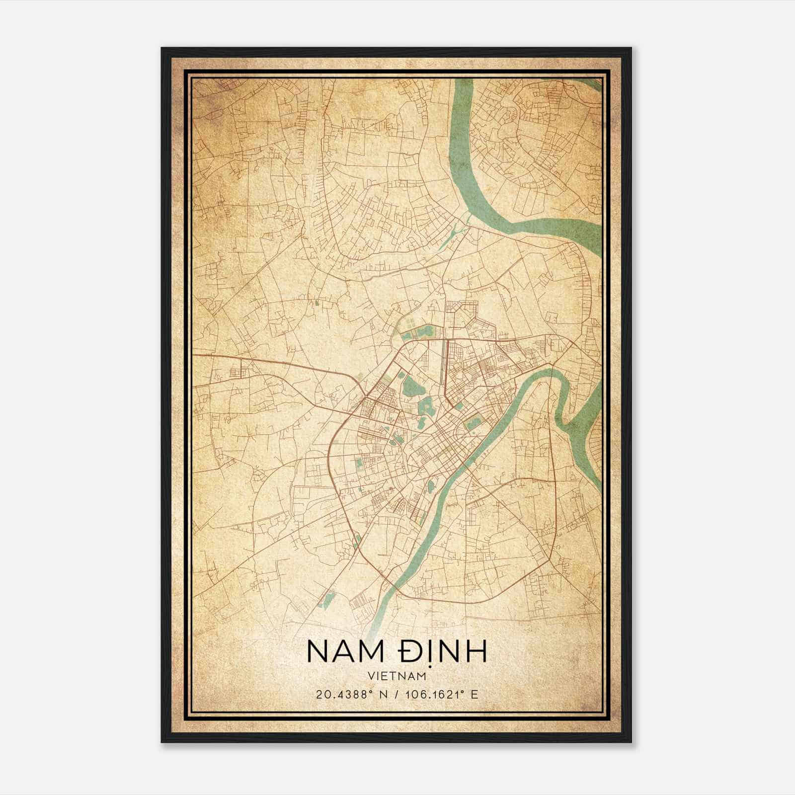 Vintage Nam Dinh Vietnam Map Poster, Nam Dinh City Road Wall Art Print