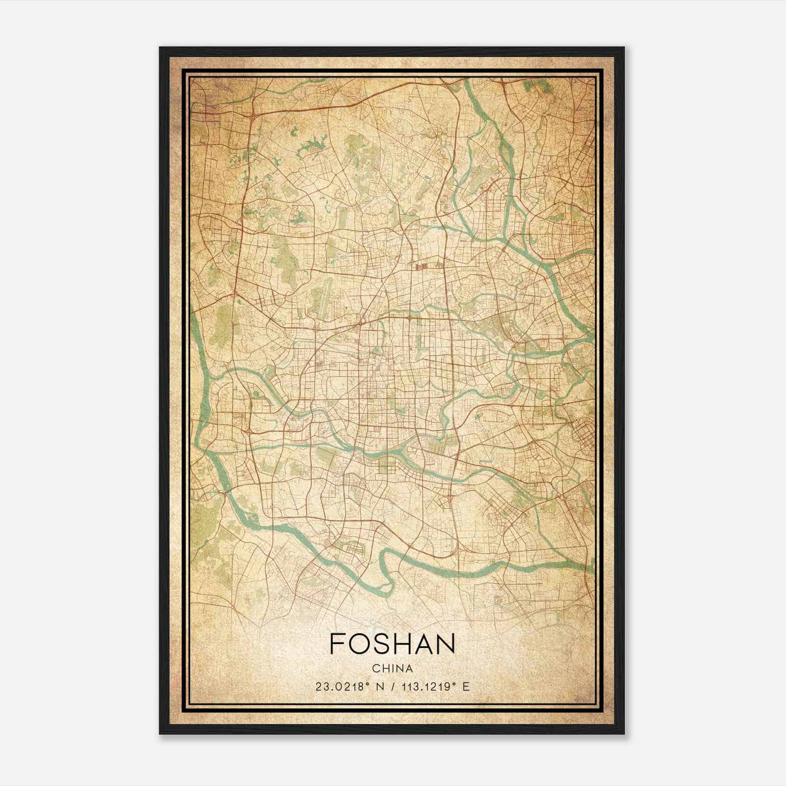 Vintage Foshan China Map Poster, Foshan City Road Wall Art Print