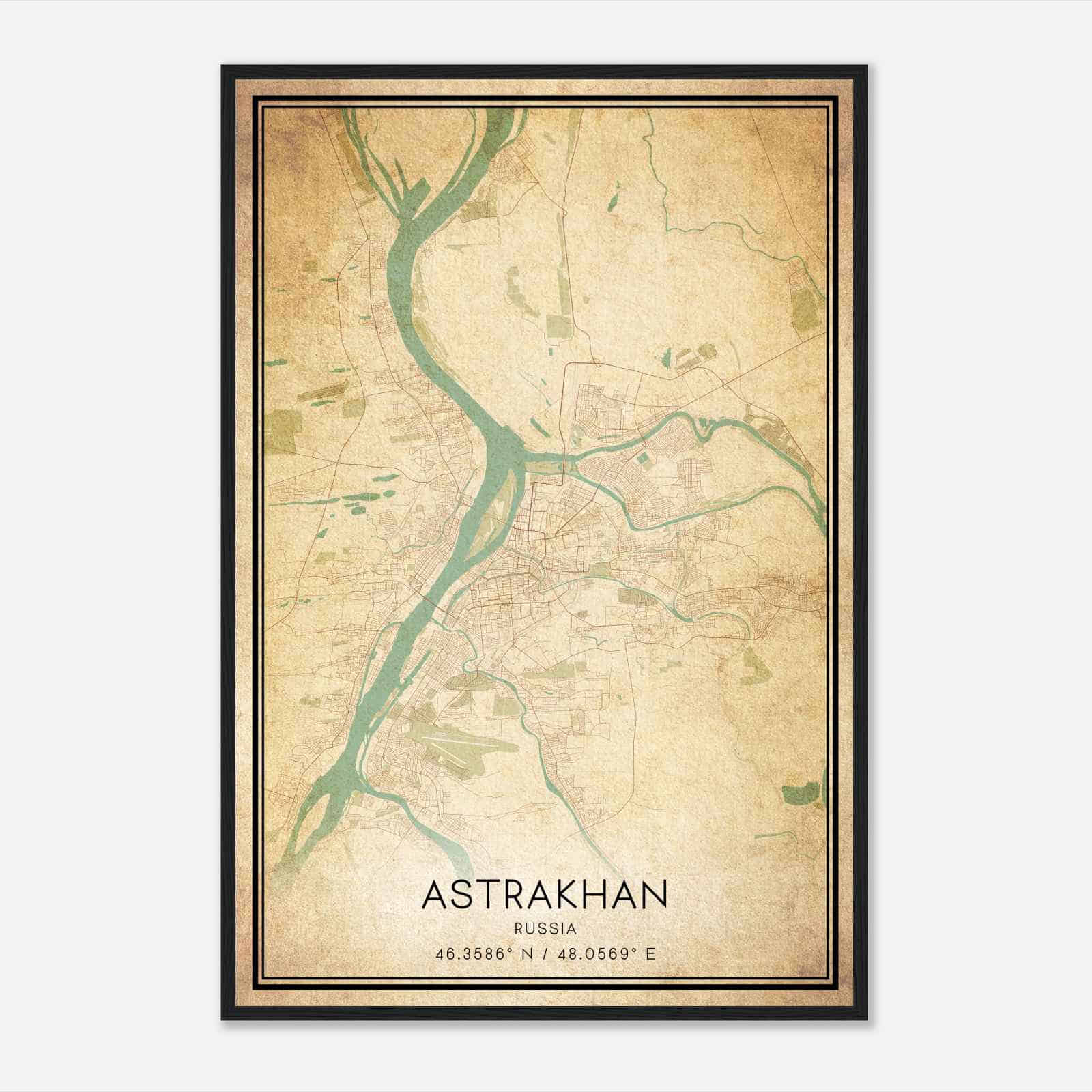 Vintage Astrakhan Russia Map Poster, Astrakhan City Road Wall Art Print