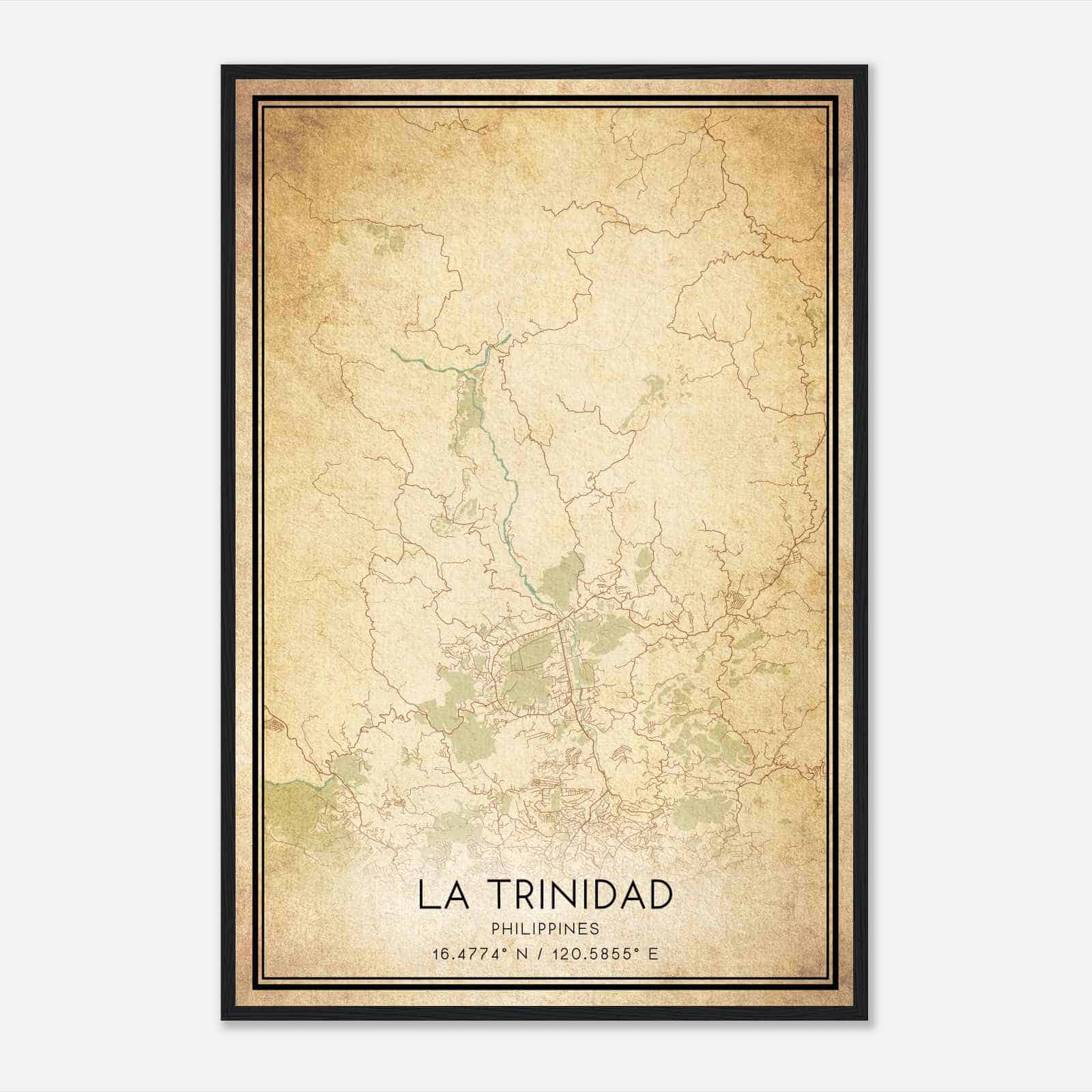 Vintage La Trinidad Philippines Map Poster, La Trinidad City Road Wall Art Print