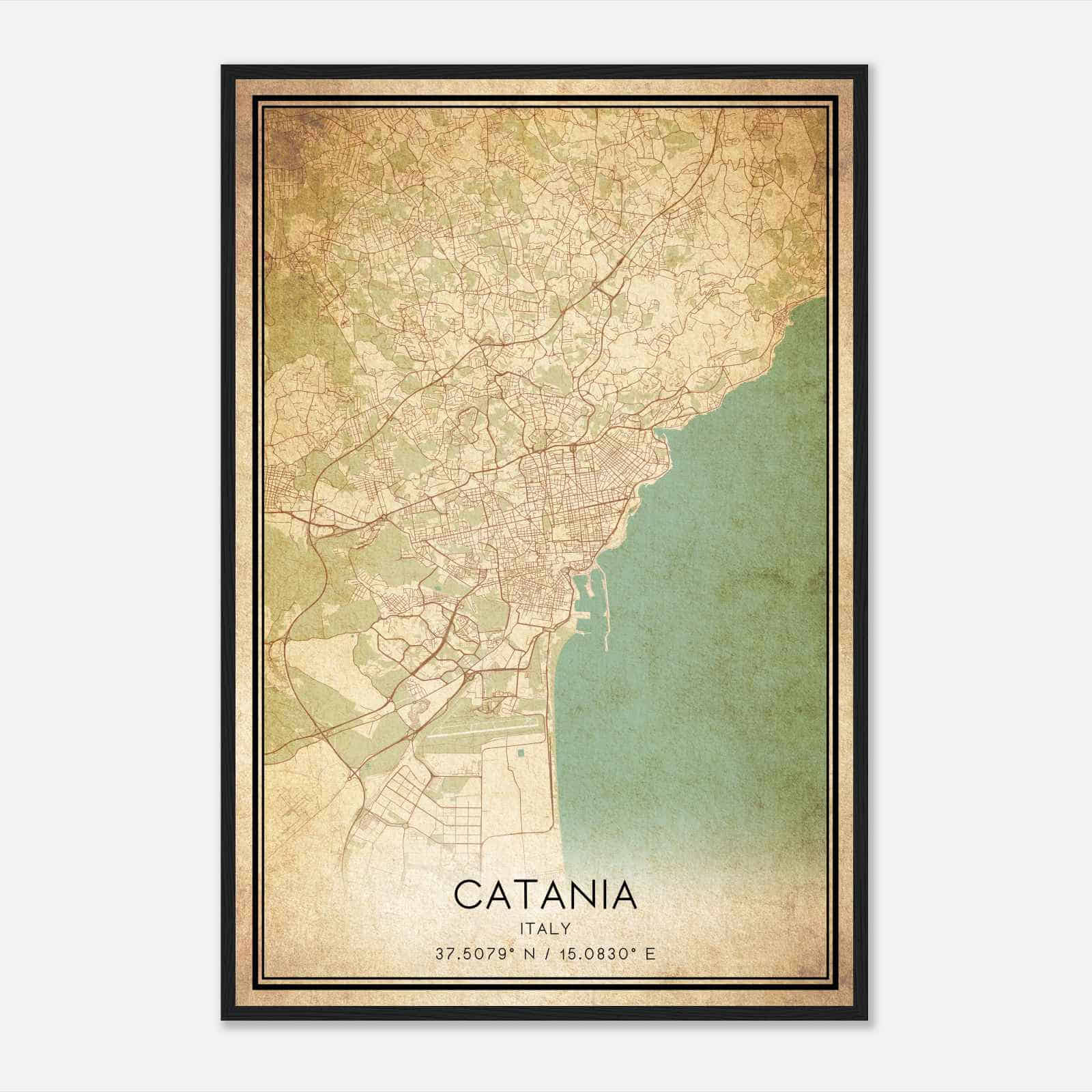 Vintage Catania Italy Map Poster, Catania City Road Wall Art Print