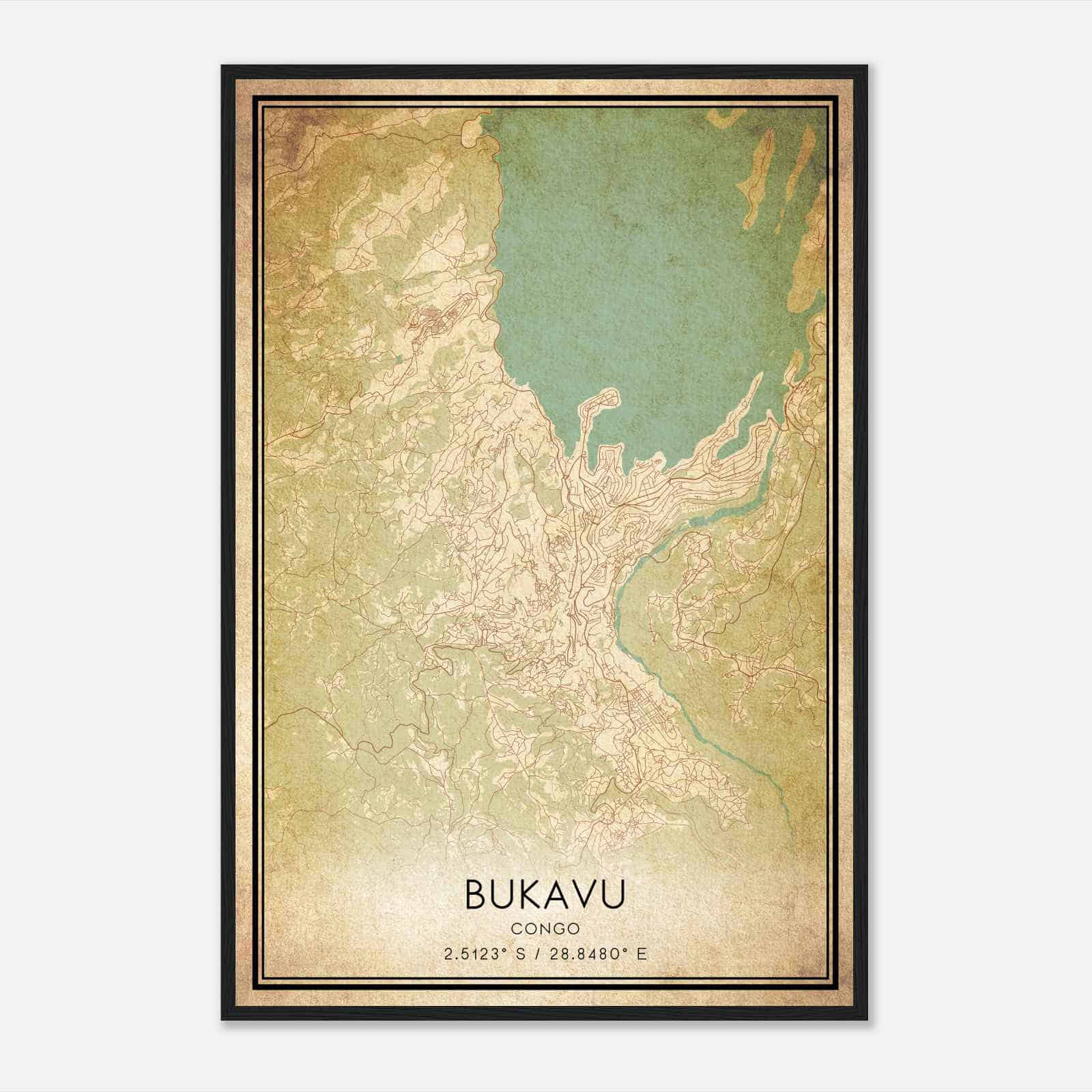 Vintage Bukavu Congo Map Poster, Bukavu City Road Wall Art Print