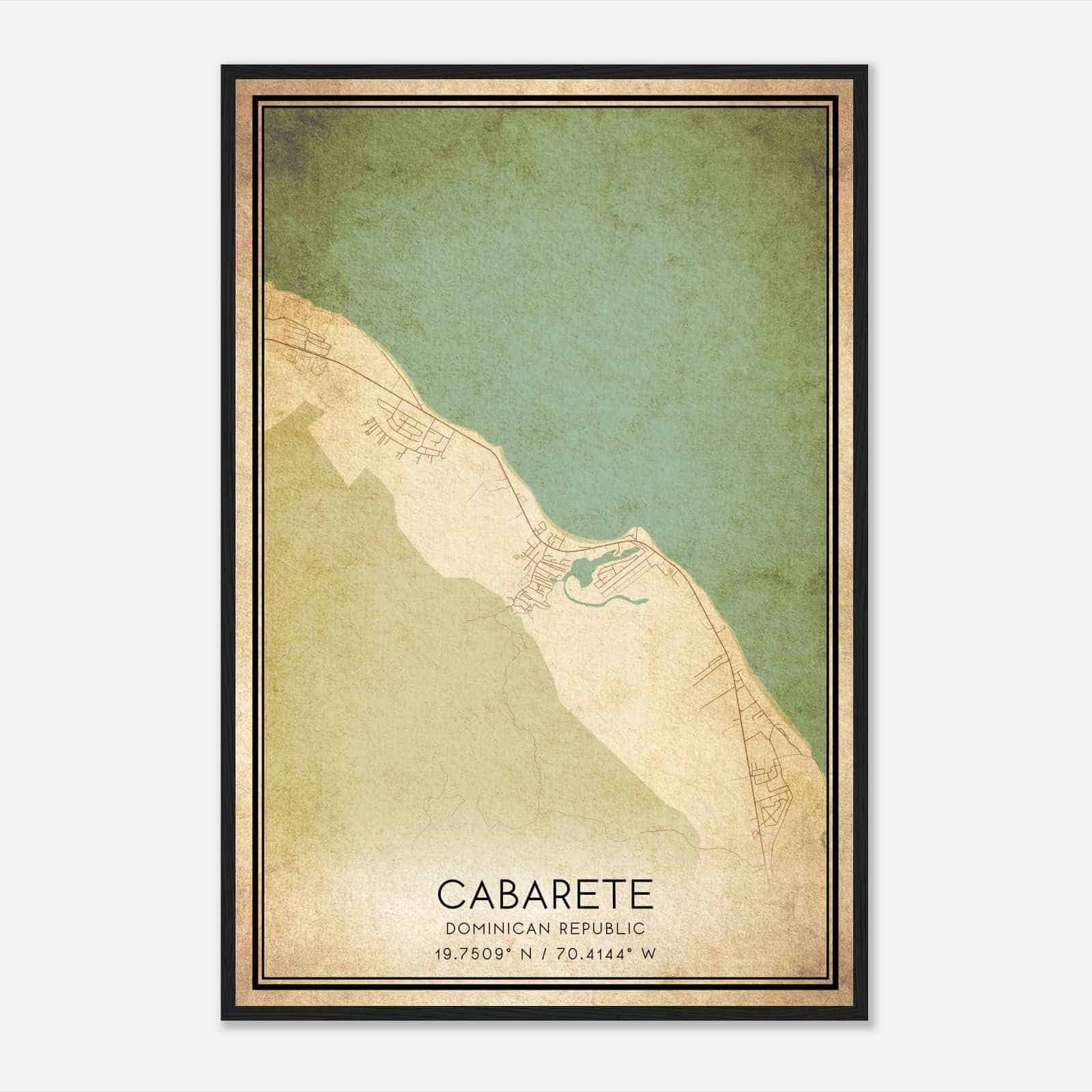 Vintage Cabarete Dominican Republic Map Poster, Cabarete City Road Wall Art Print