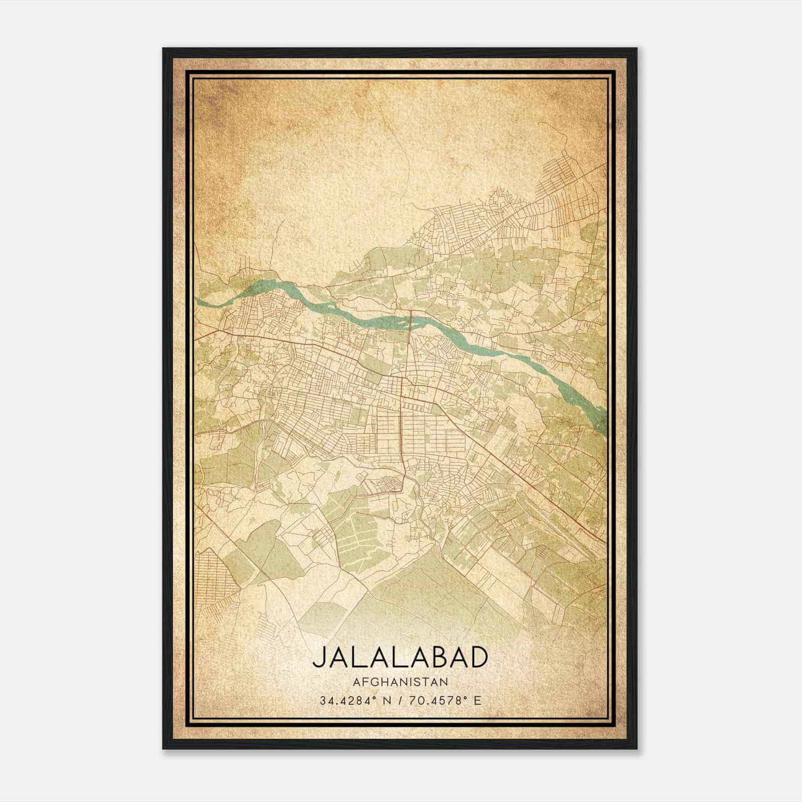 Vintage Jalalabad Afghanistan Map Poster, Jalalabad City Road Wall Art Print