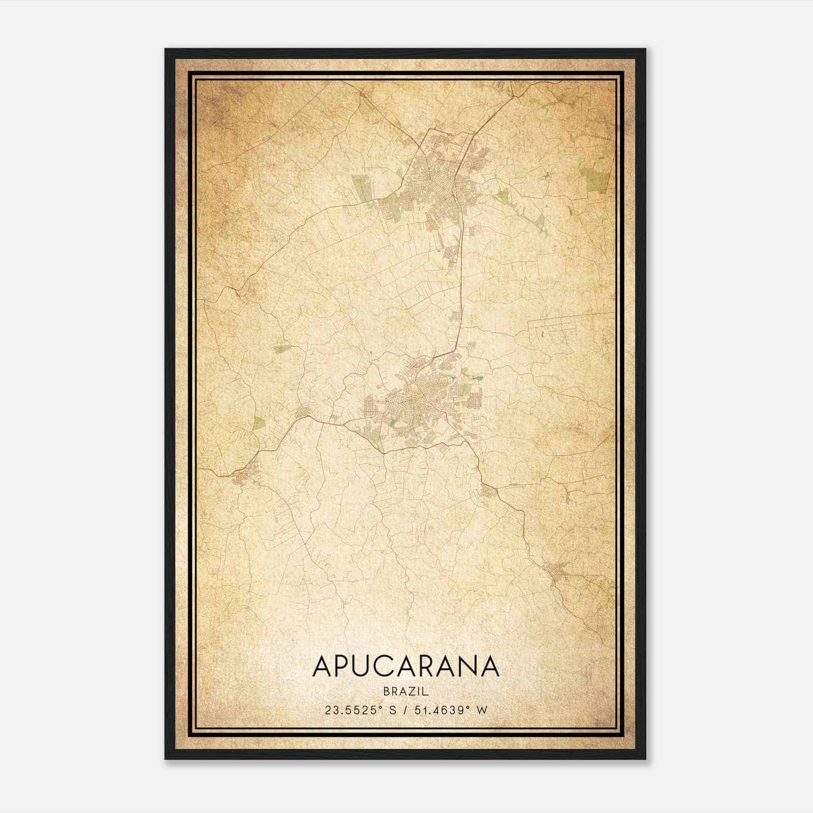 Vintage Apucarana Brazil Map Poster, Apucarana City Road Wall Art Print