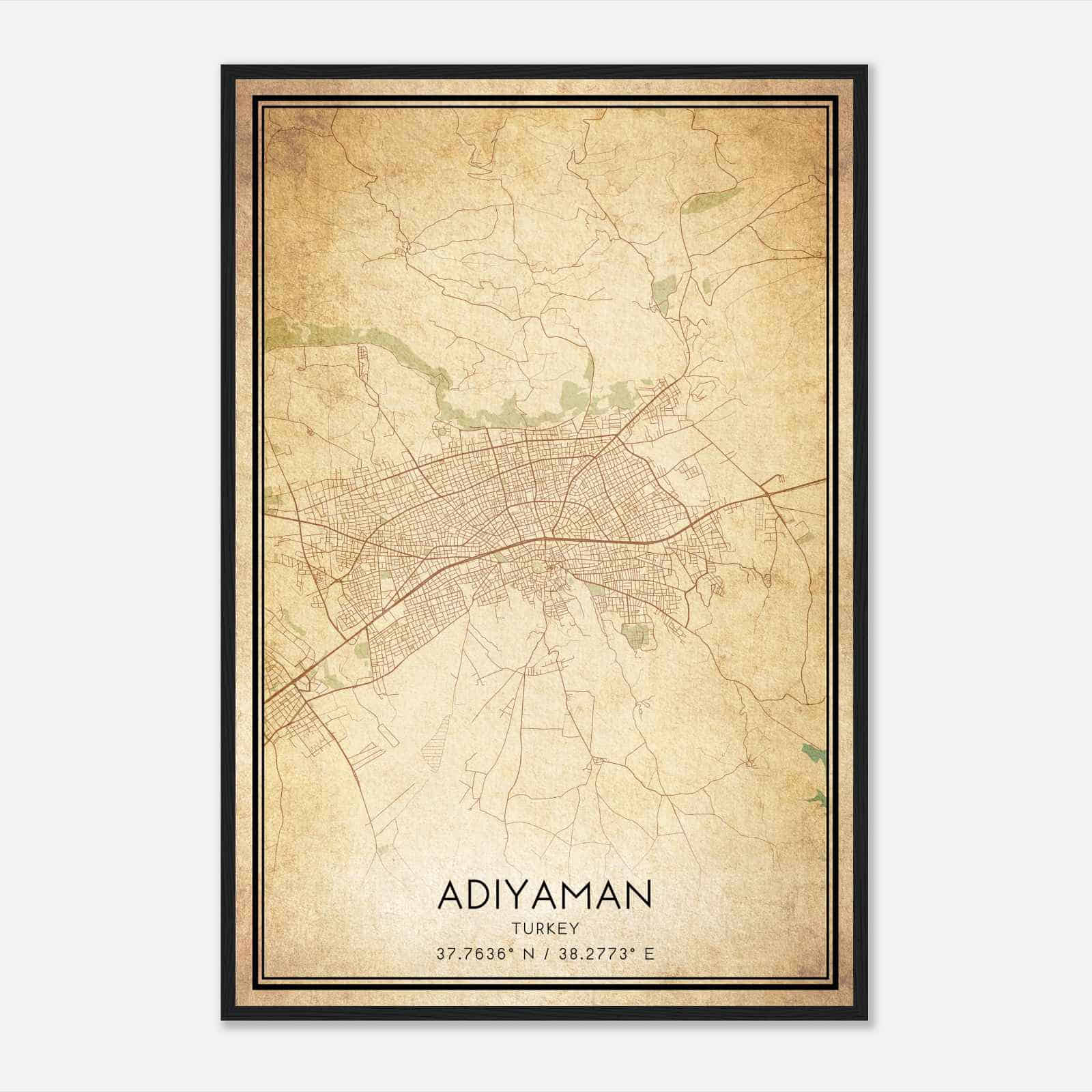 Vintage Adiyaman Turkey Map Poster, Adiyaman City Road Wall Art Print