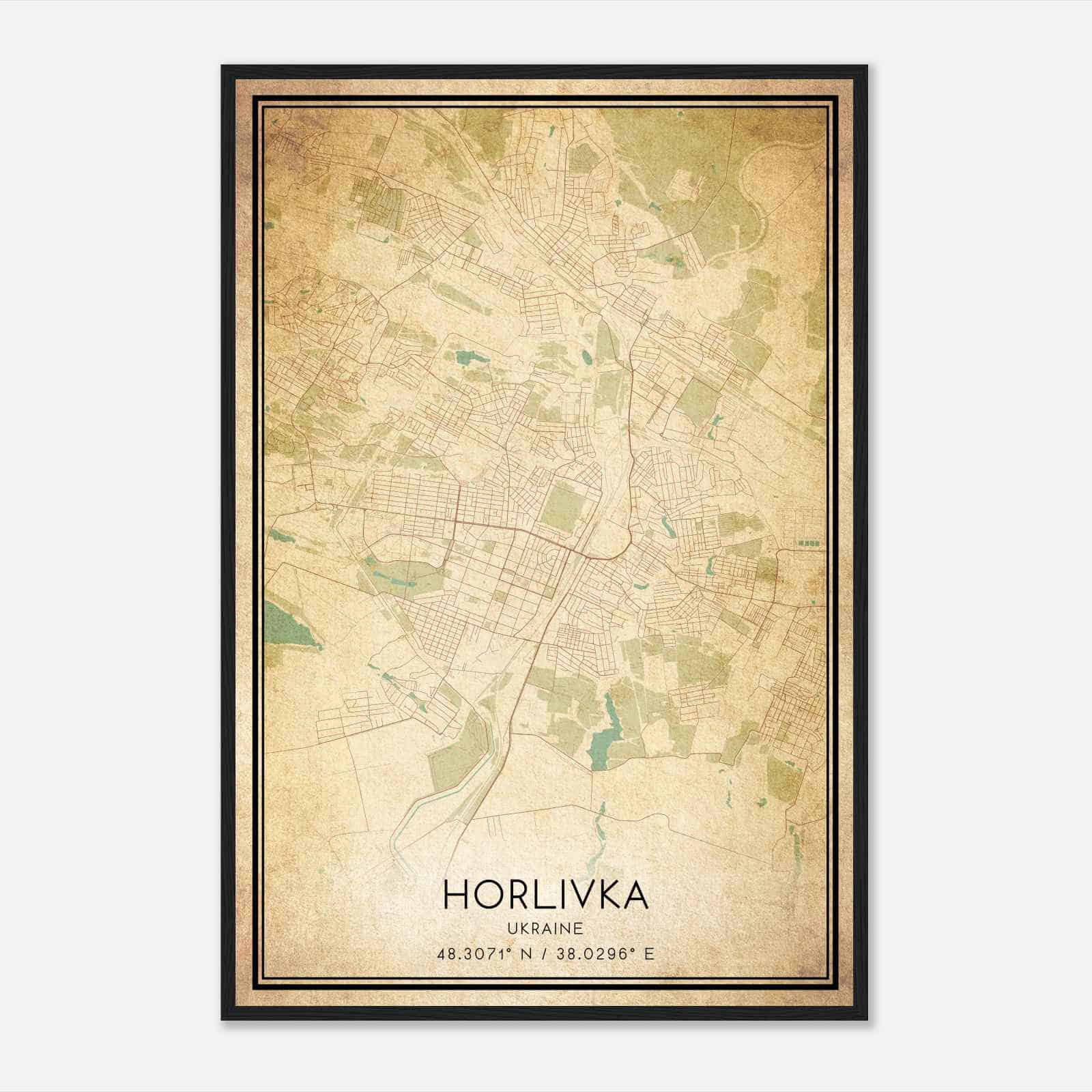 Vintage Horlivka Ukraine Map Poster, Horlivka City Road Wall Art Print