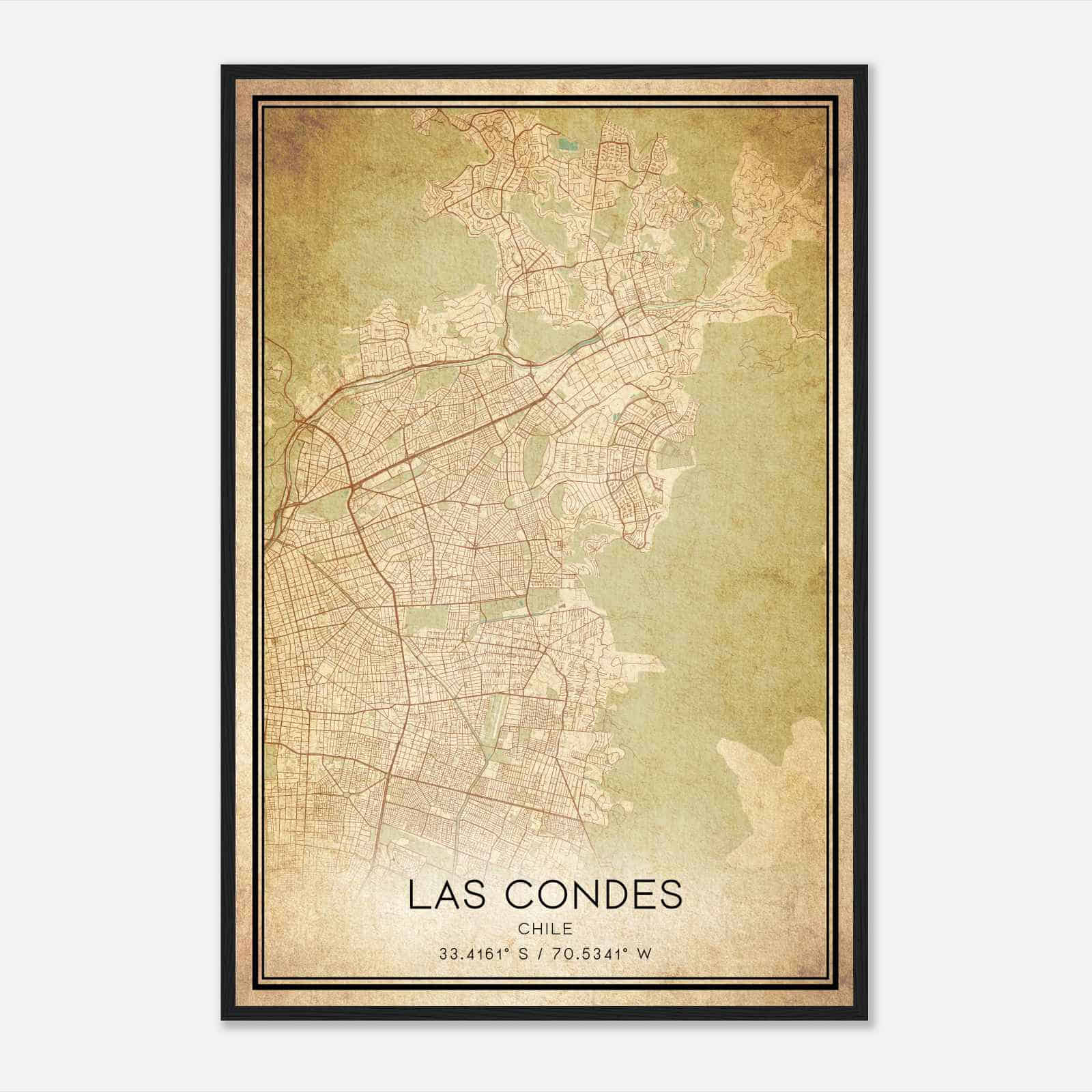 Vintage Las Condes Chile Map Poster, Las Condes City Road Wall Art Print