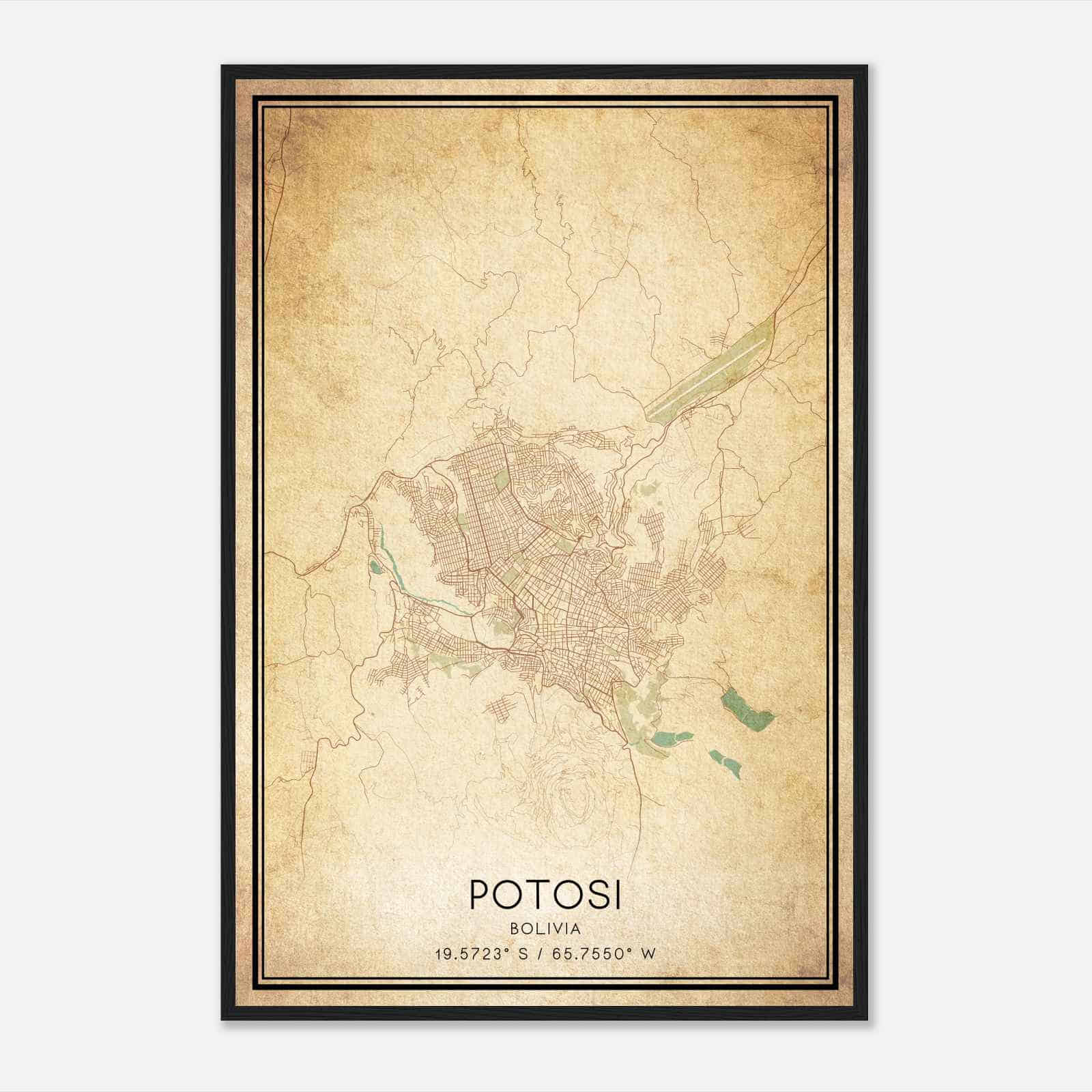 Vintage Potosi Bolivia Map Poster, Potosi City Road Wall Art Print