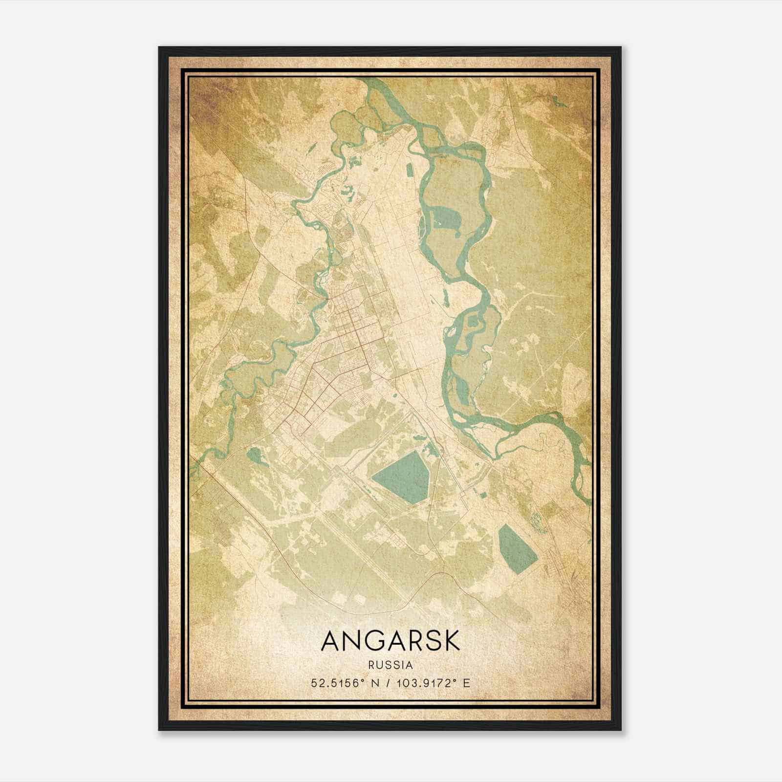 Vintage Angarsk Russia Map Poster, Angarsk City Road Wall Art Print