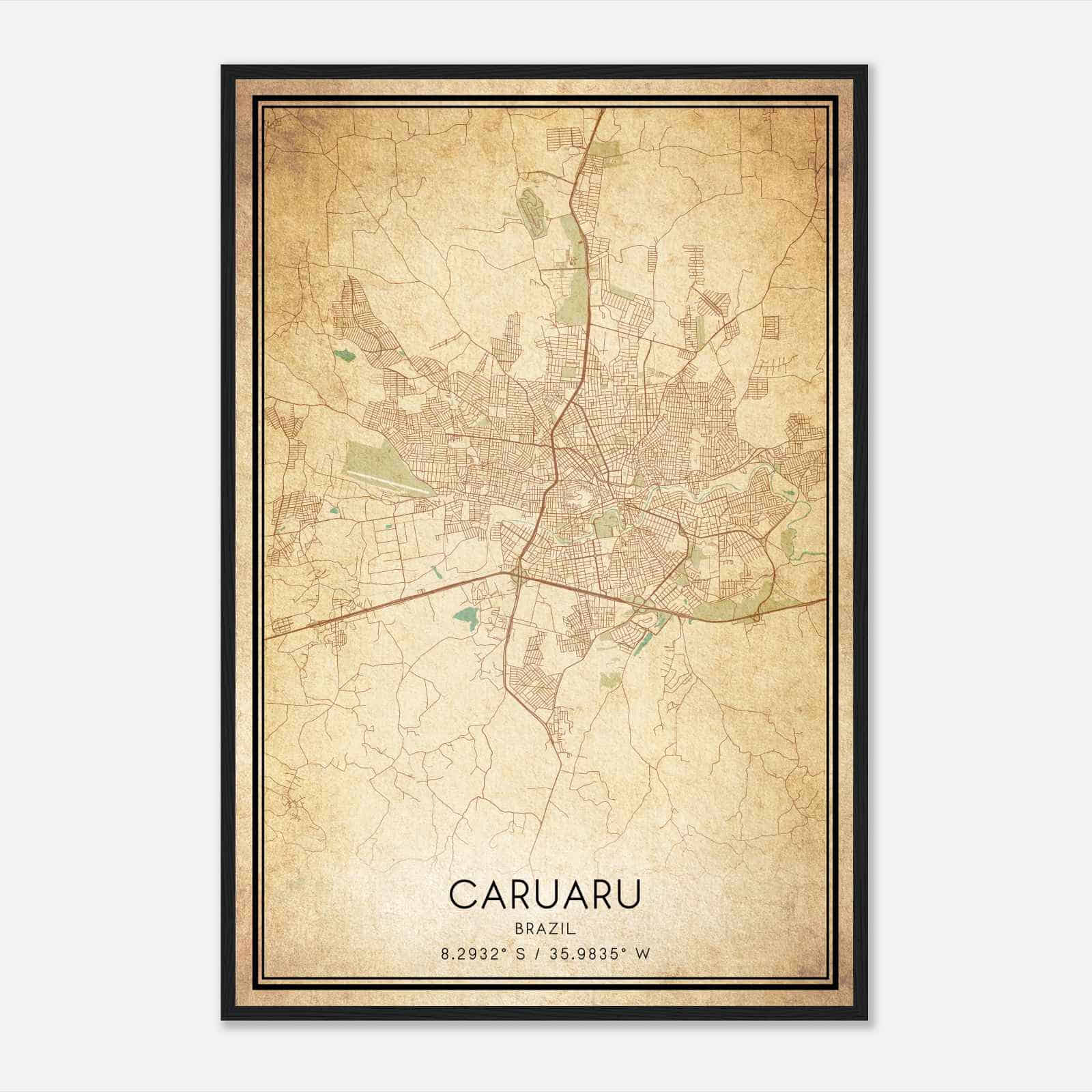 Vintage Caruaru Brazil Map Poster, Caruaru City Road Wall Art Print
