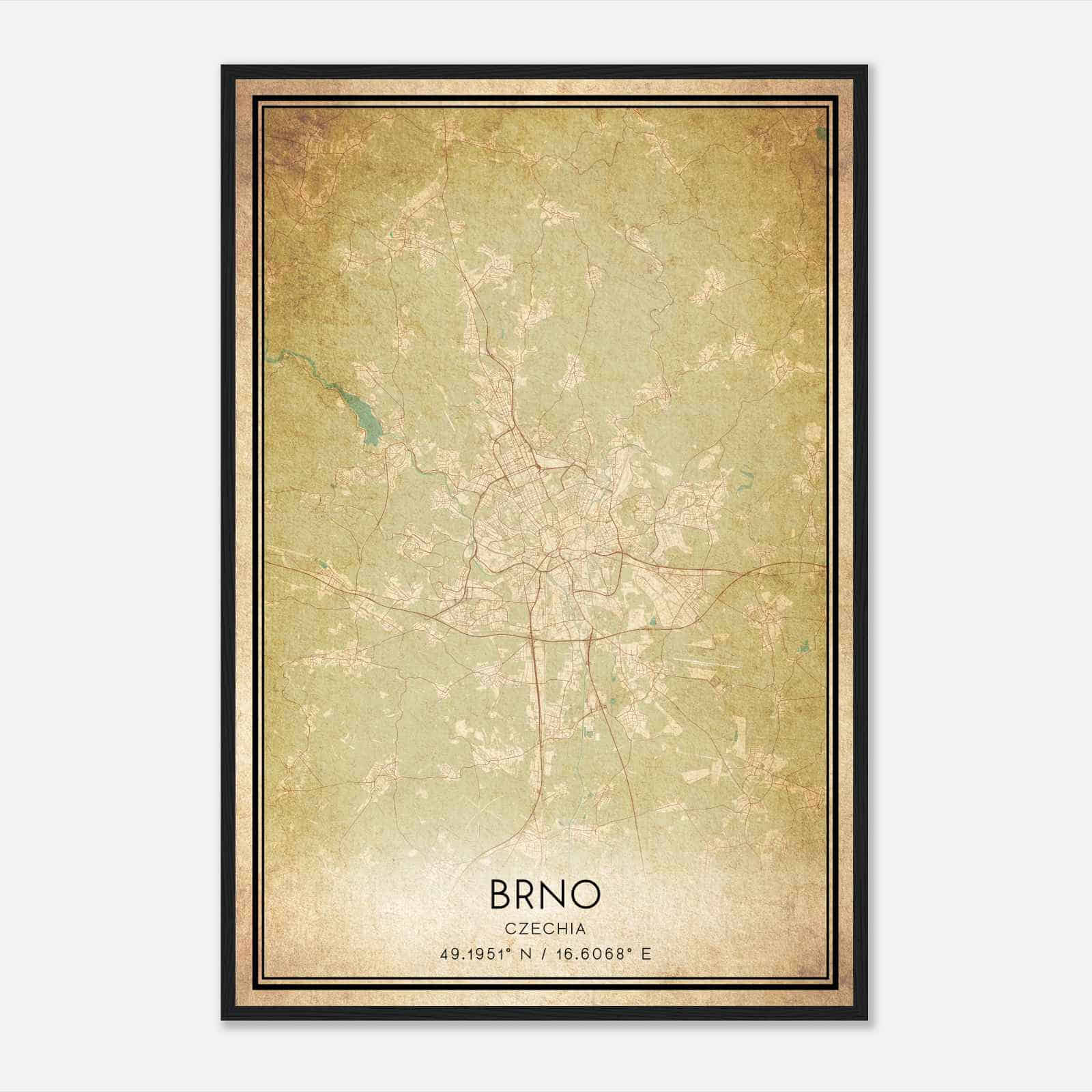 Vintage Brno Czechia Map Poster, Brno City Road Wall Art Print