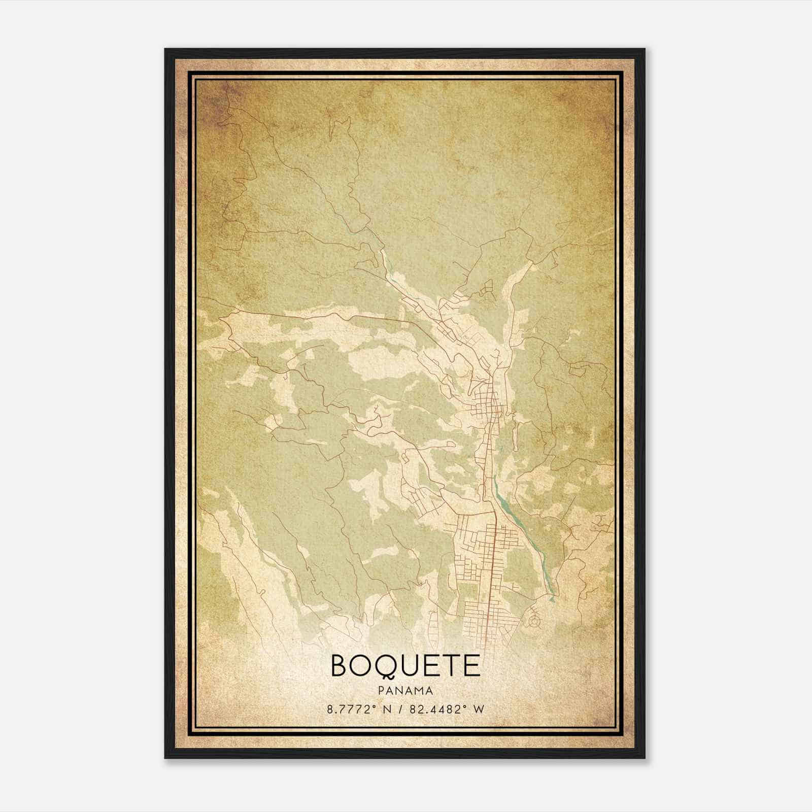 Vintage Boquete Panama Map Poster, Boquete City Road Wall Art Print