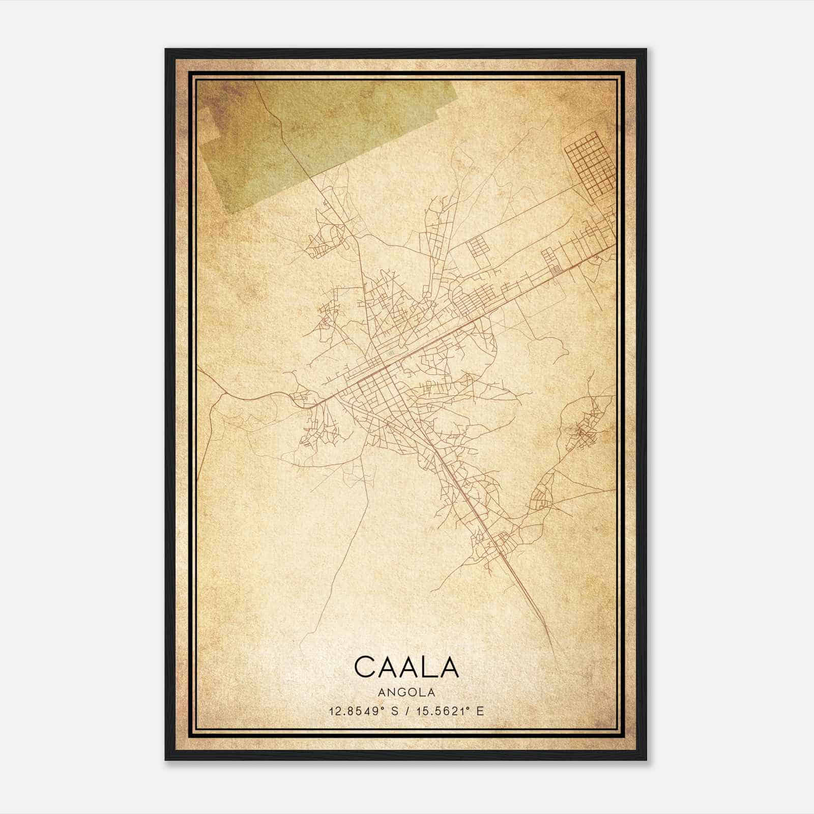 Vintage Caala Angola Map Poster, Caala City Road Wall Art Print