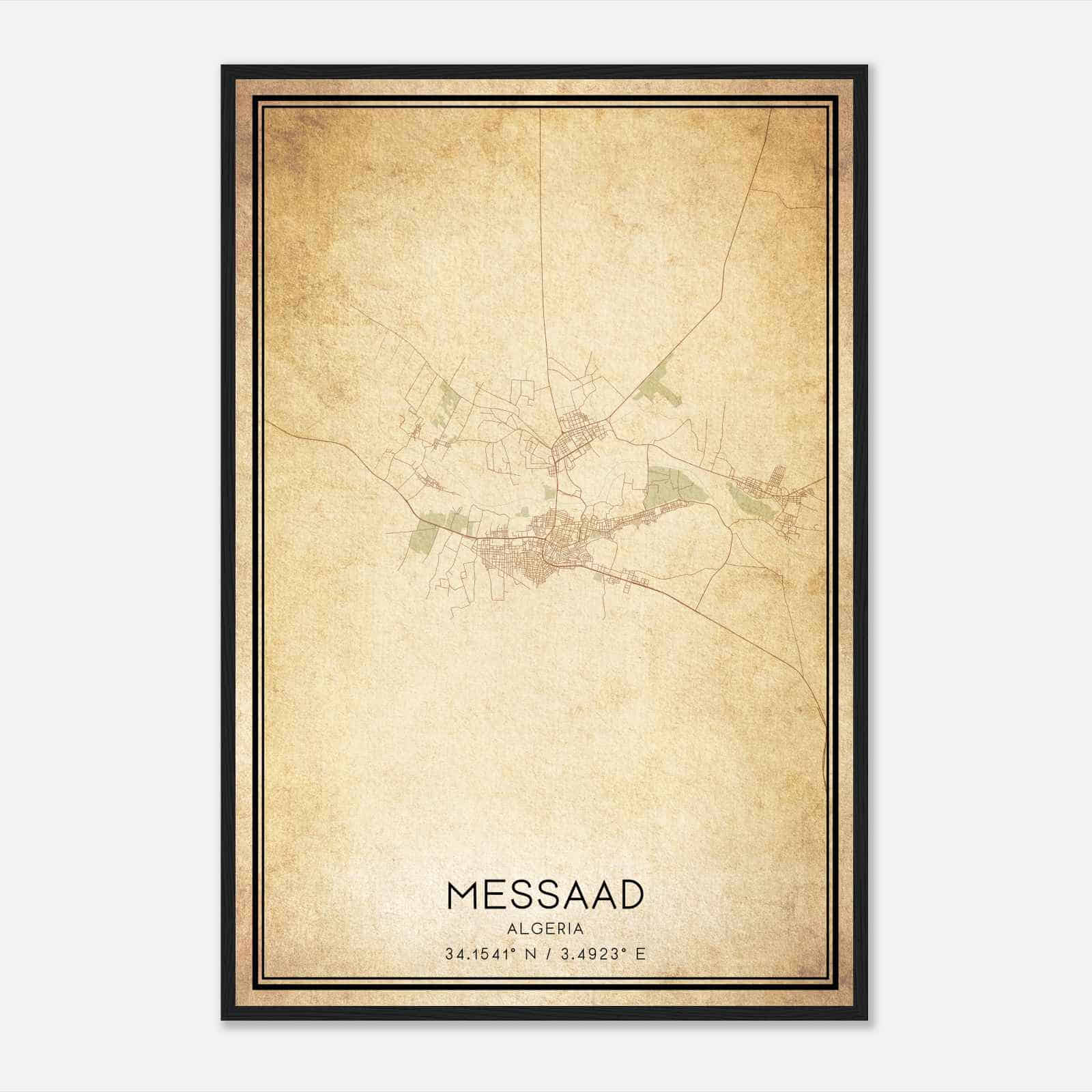 Vintage Messaad Algeria Map Poster, Messaad City Road Wall Art Print