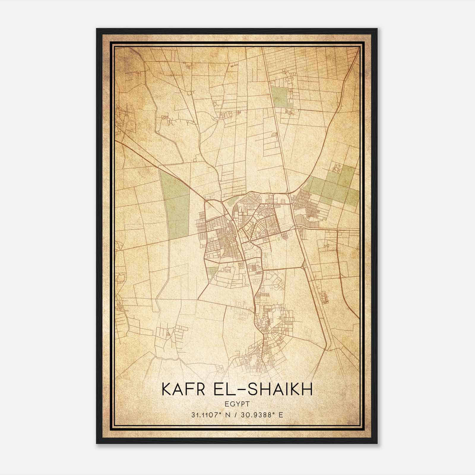 Vintage Kafr ElShaikh Egypt Map Poster, Kafr ElShaikh City Road Wall Art Print