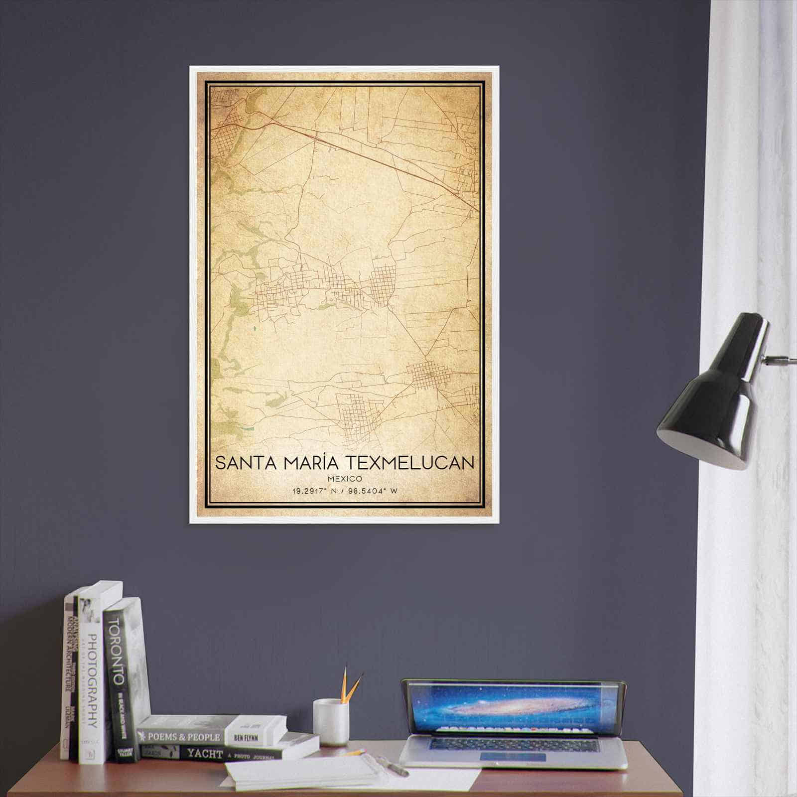 Vintage Santa Maria Texmelucan Mexico Map Poster, Santa Maria Texmelucan City Road Wall Art Print