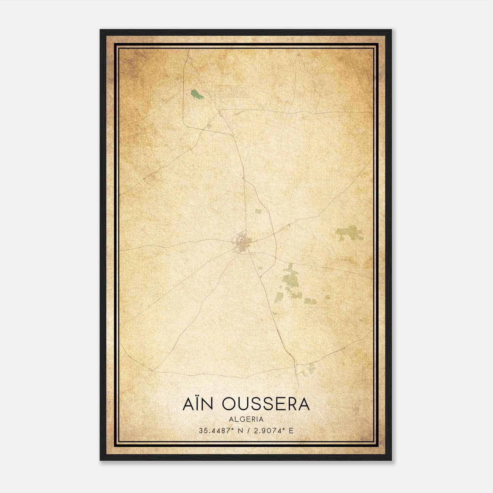Vintage Ain Oussera Algeria Map Poster, Ain Oussera City Road Wall Art Print