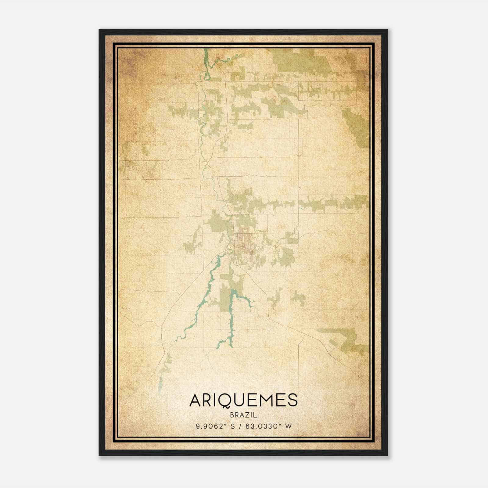Vintage Ariquemes Brazil Map Poster, Ariquemes City Road Wall Art Print