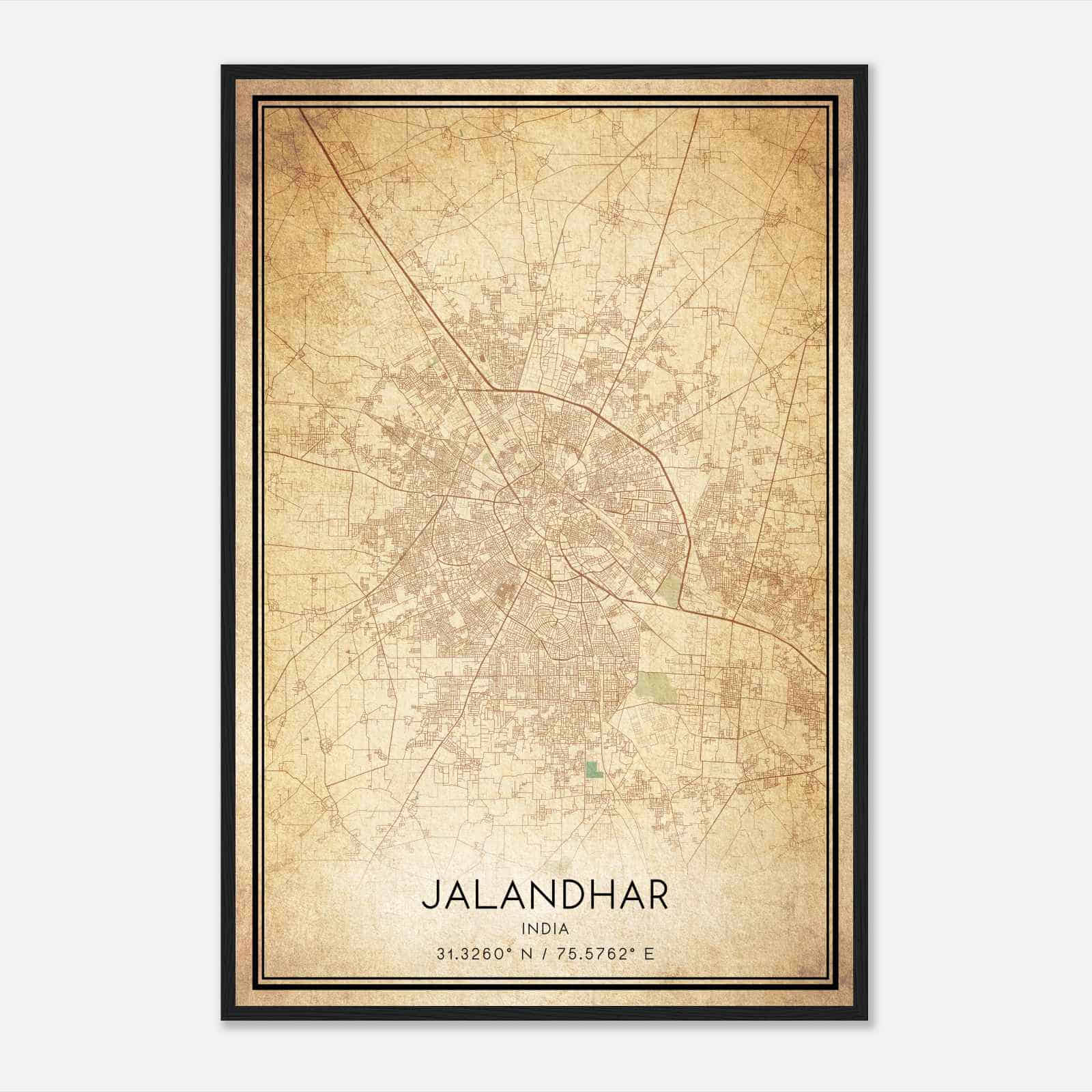 Vintage Jalandhar India Map Poster, Jalandhar City Road Wall Art Print