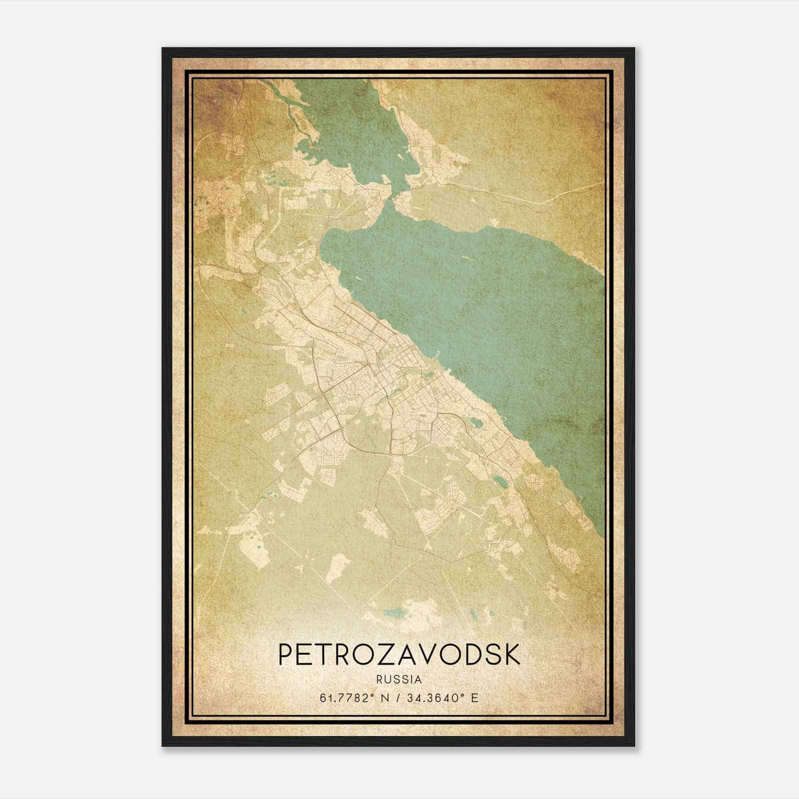Vintage Petrozavodsk Russia Map Poster, Petrozavodsk City Road Wall Art Print
