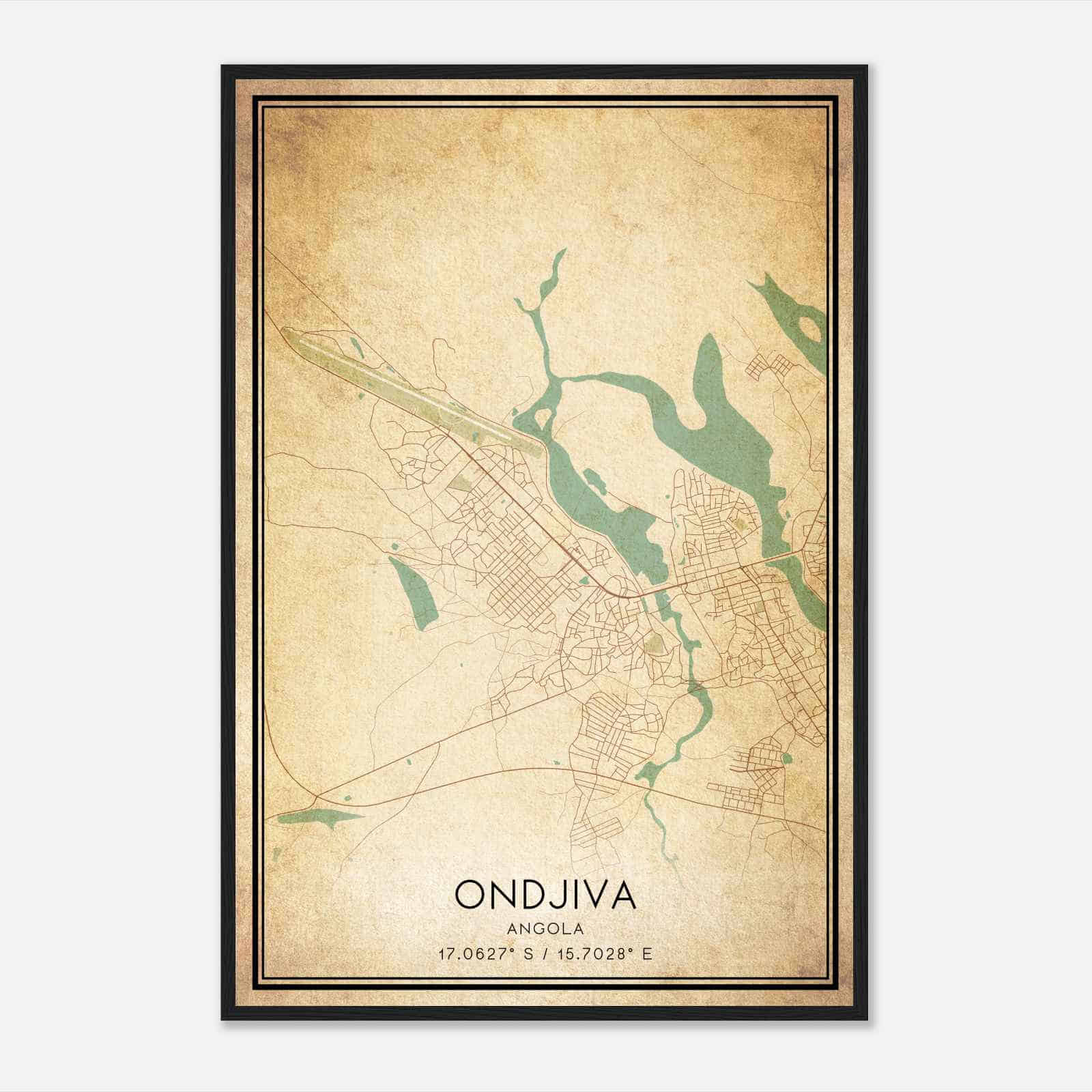 Vintage Ondjiva Angola Map Poster, Ondjiva City Road Wall Art Print