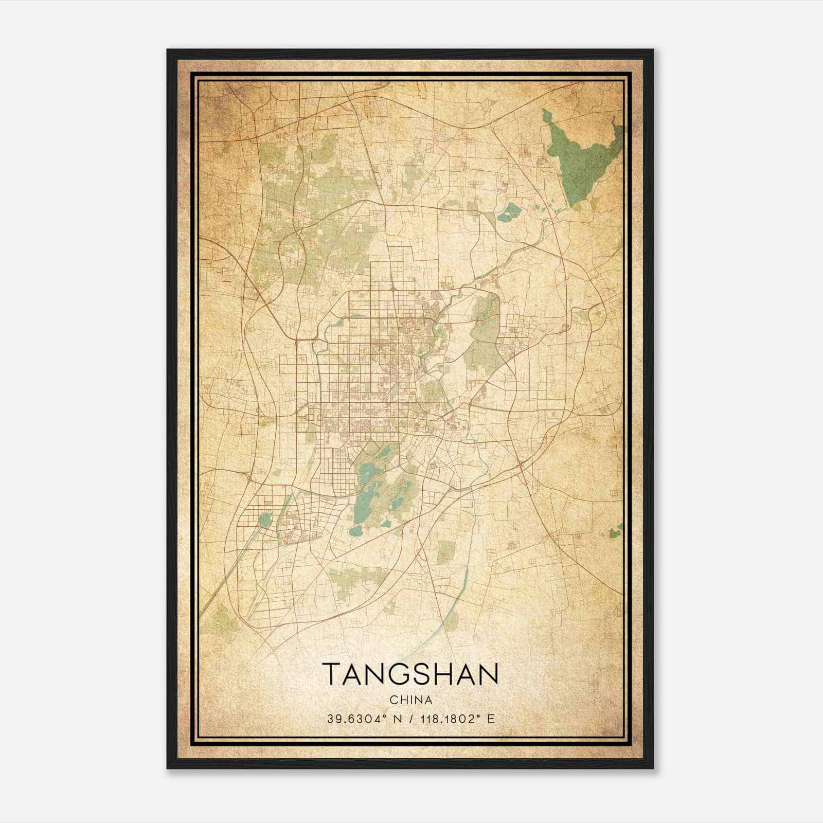 Vintage Tangshan China Map Poster, Tangshan City Road Wall Art Print