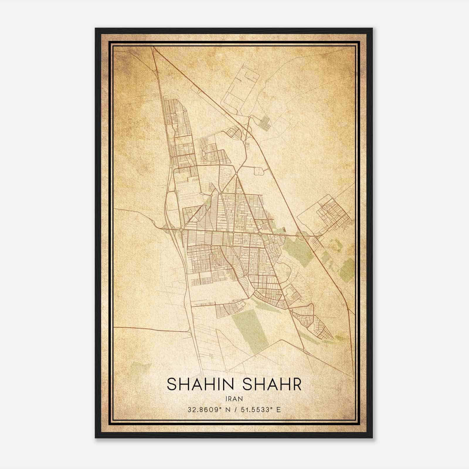 Vintage Shahin Shahr Iran Map Poster, Shahin Shahr City Road Wall Art Print