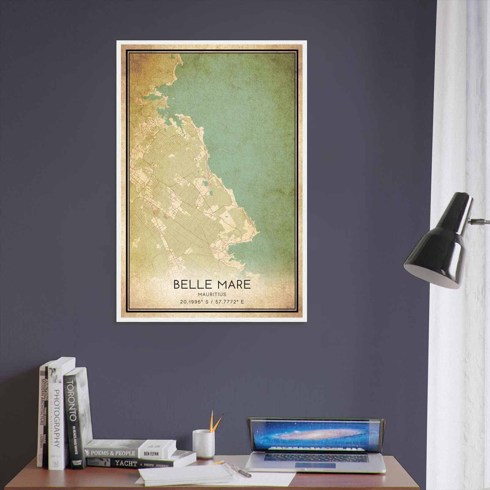 Vintage Belle Mare Mauritius Map Poster, Belle Mare City Road Wall Art Print