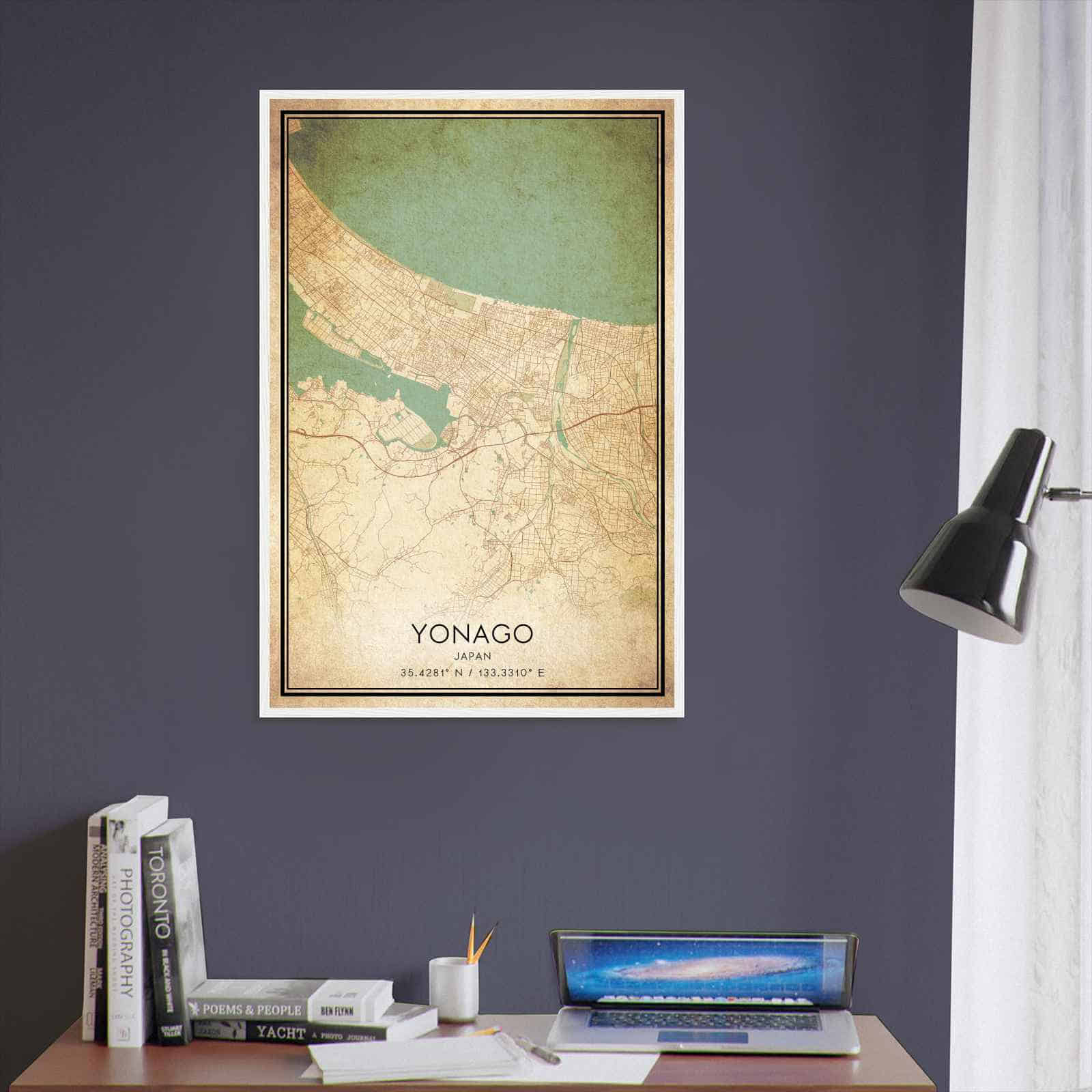 Vintage Yonago Japan Map Poster, Yonago City Road Wall Art Print
