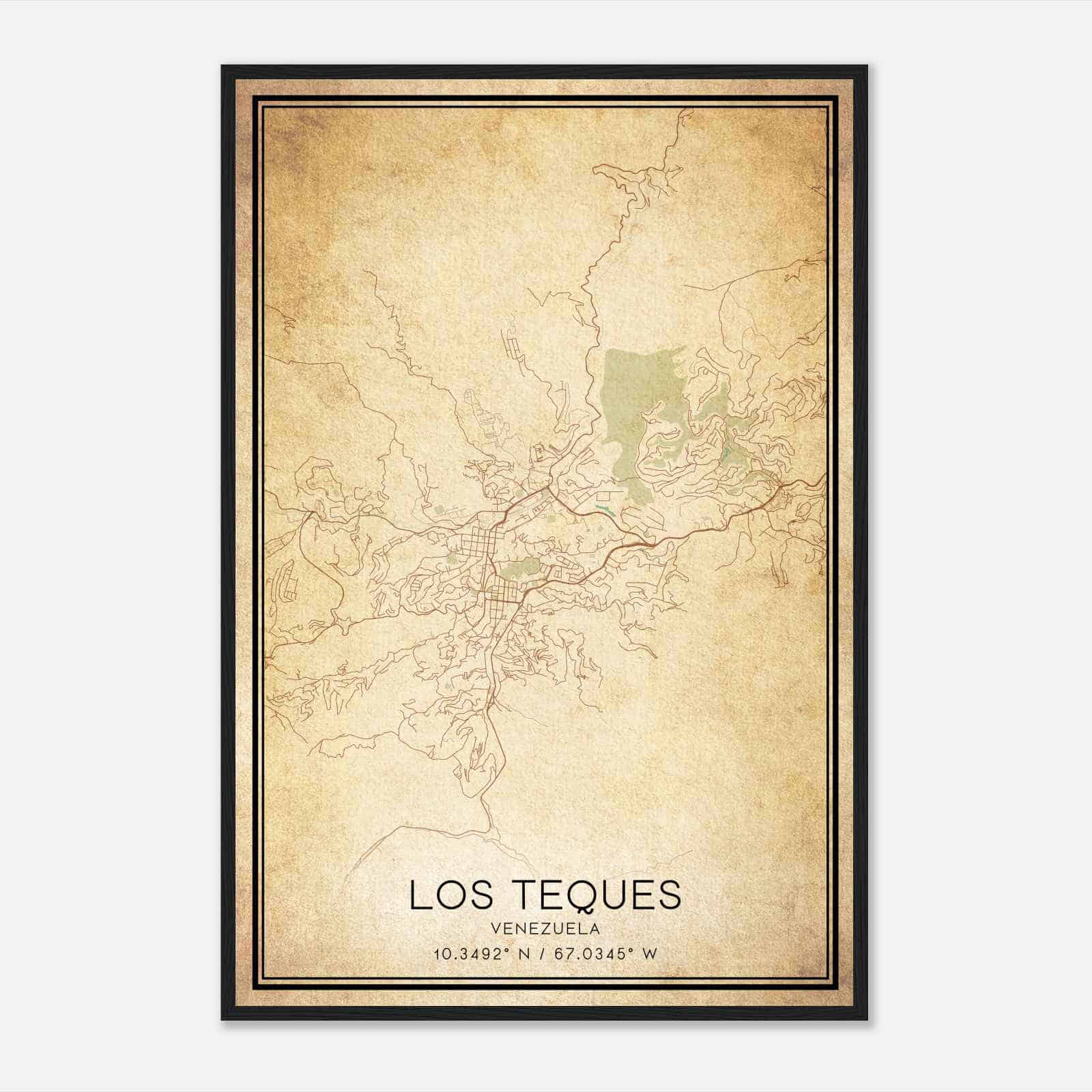 Vintage Los Teques Venezuela Map Poster, Los Teques City Road Wall Art Print