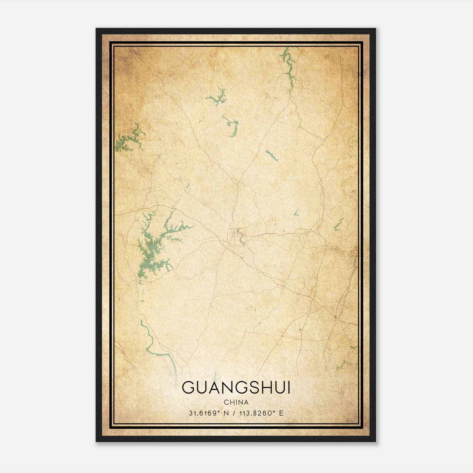 Vintage Guangshui China Map Poster, Guangshui City Road Wall Art Print