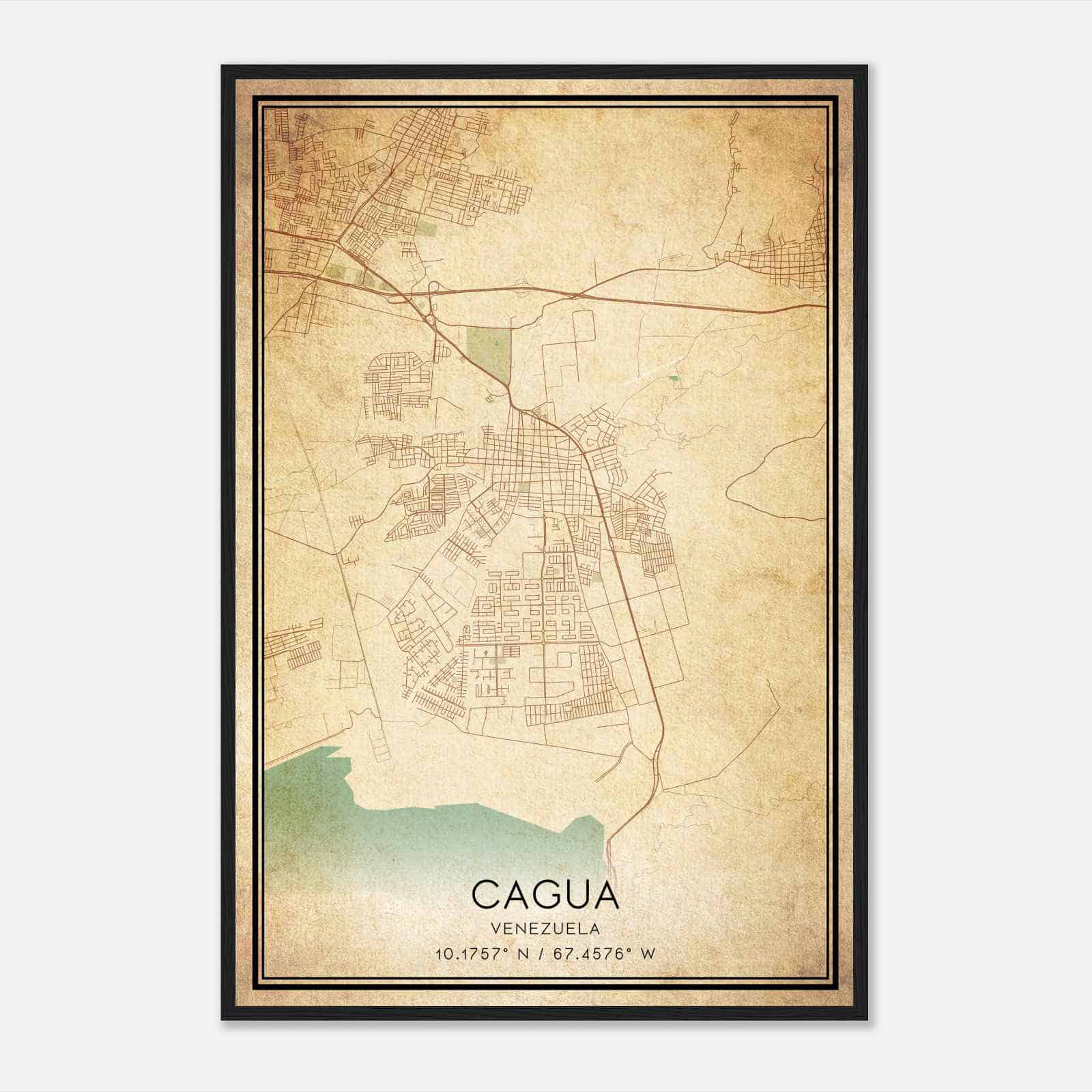 Vintage Cagua Venezuela Map Poster, Cagua City Road Wall Art Print