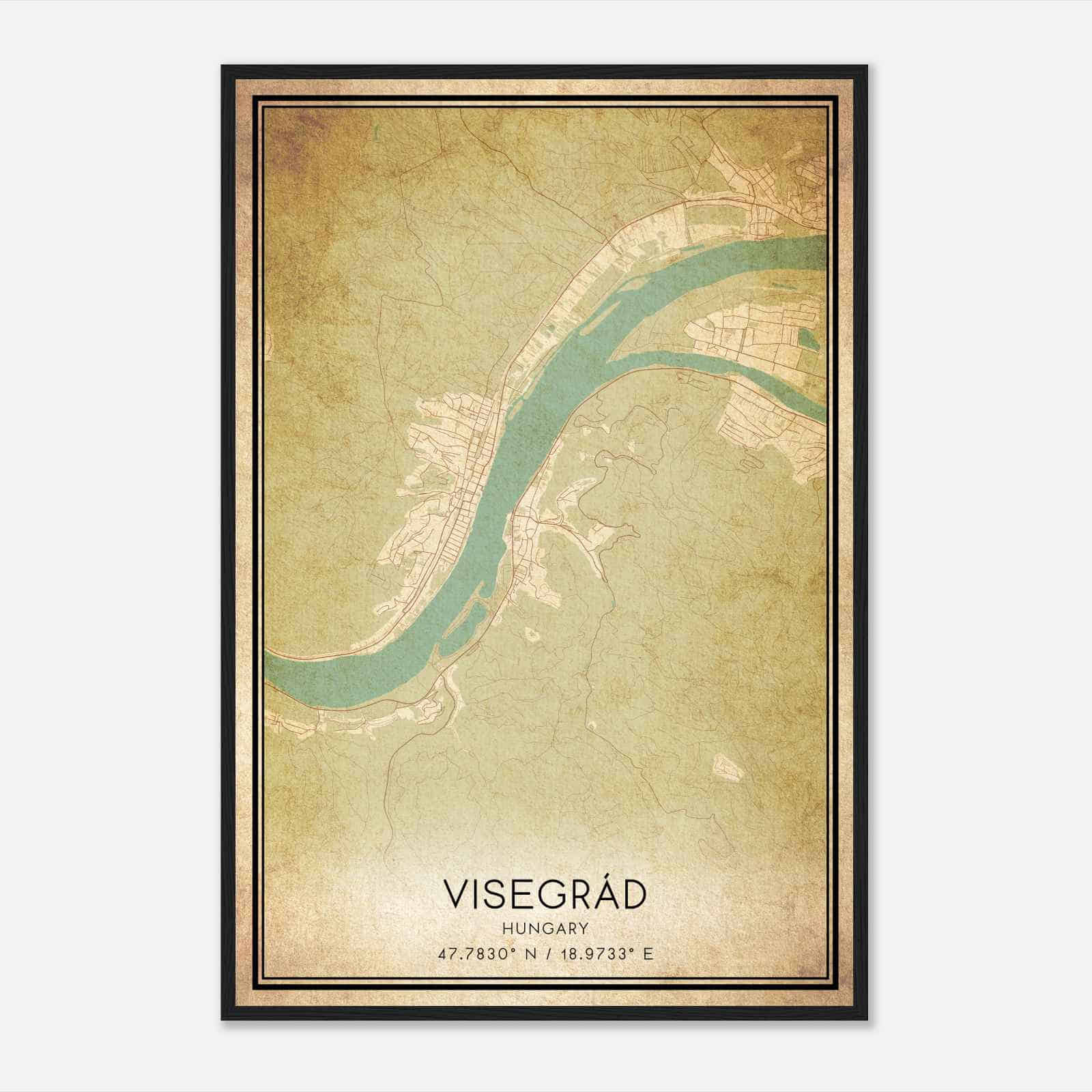 Vintage Visegrad Hungary Map Poster, Visegrad City Road Wall Art Print
