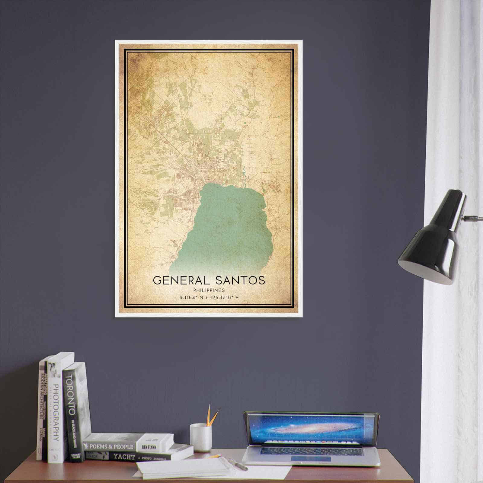 Vintage General Santos Philippines Map Poster, General Santos City Road Wall Art Print