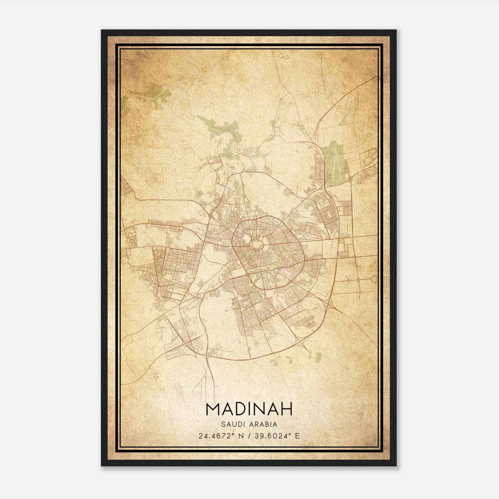 Vintage Madinah Saudi Arabia Map Poster, Madinah City Road Wall Art Print