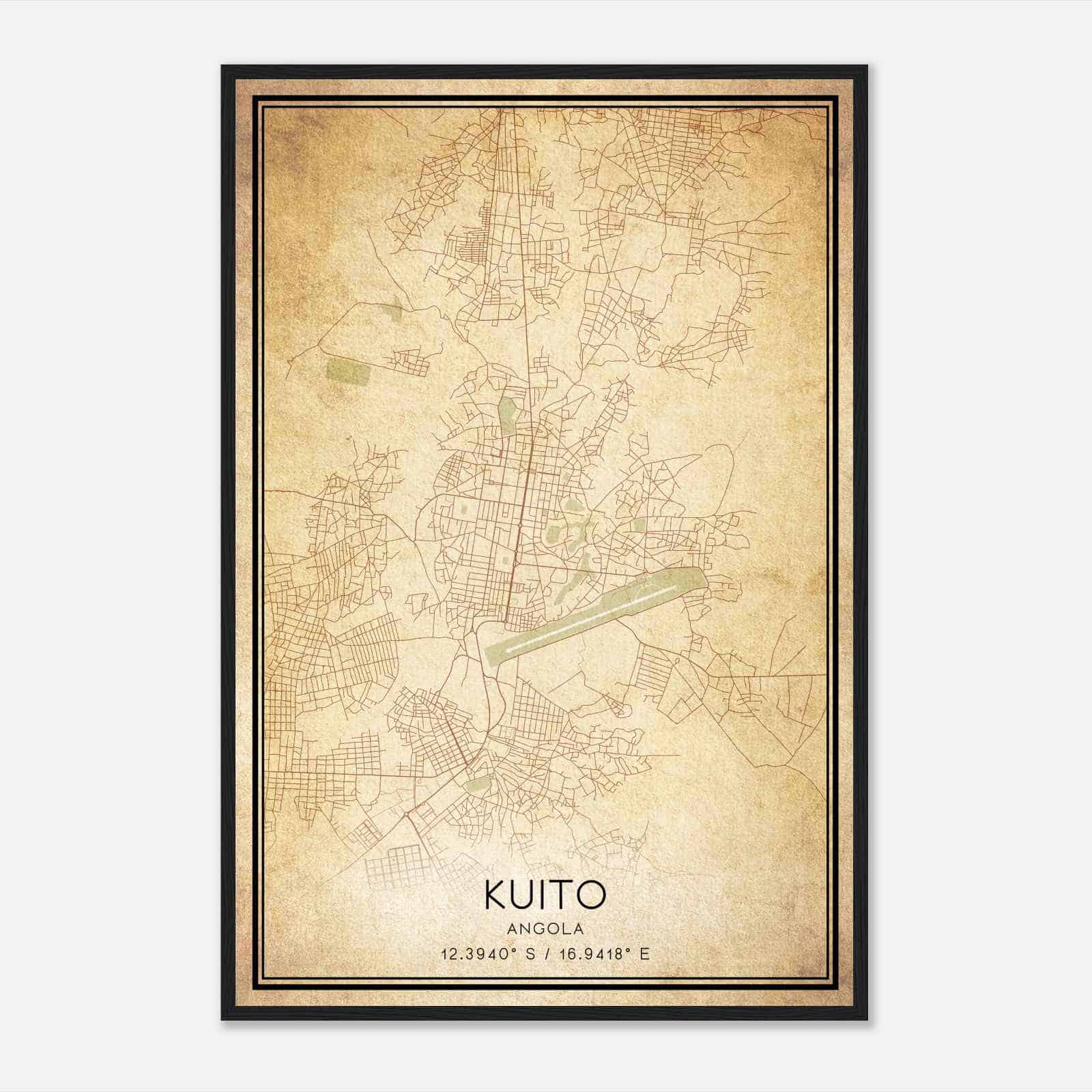 Vintage Kuito Angola Map Poster, Kuito City Road Wall Art Print