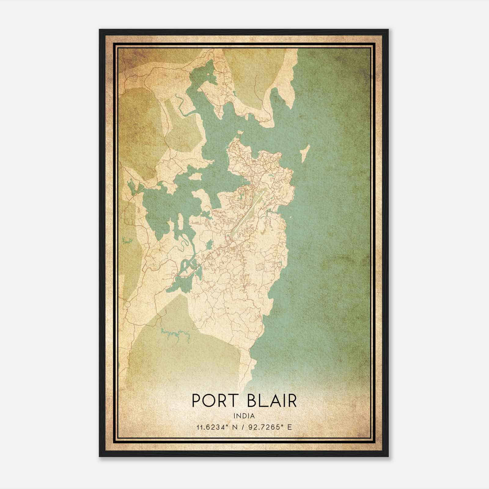 Vintage Port Blair India Map Poster, Port Blair City Road Wall Art