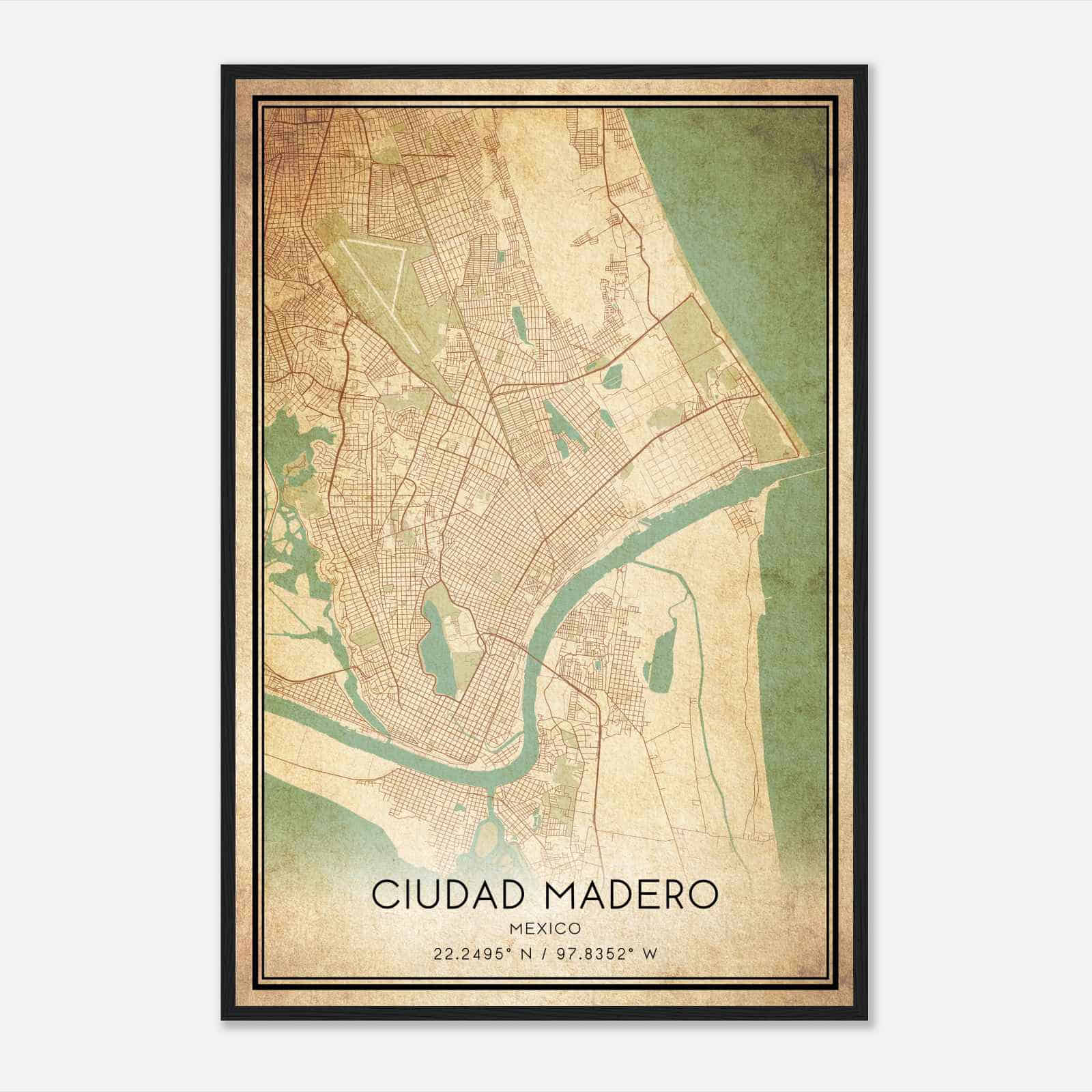 Vintage Ciudad Madero Mexico Map Poster, Ciudad Madero City Road Wall Art Print
