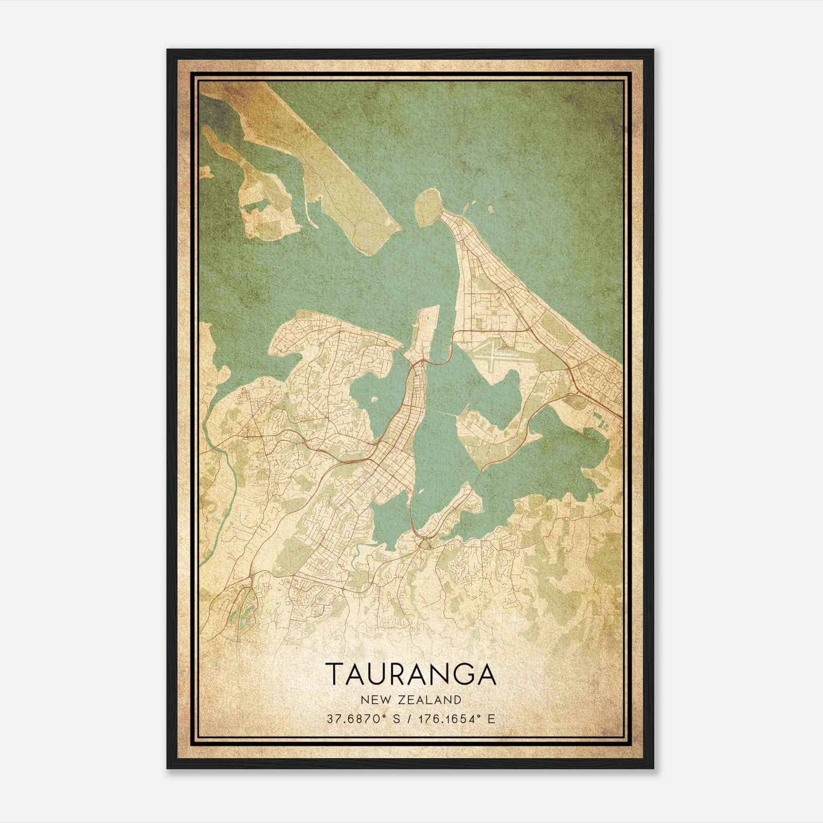 Vintage Tauranga New Zealand Map Poster, Tauranga City Road Wall Art Print