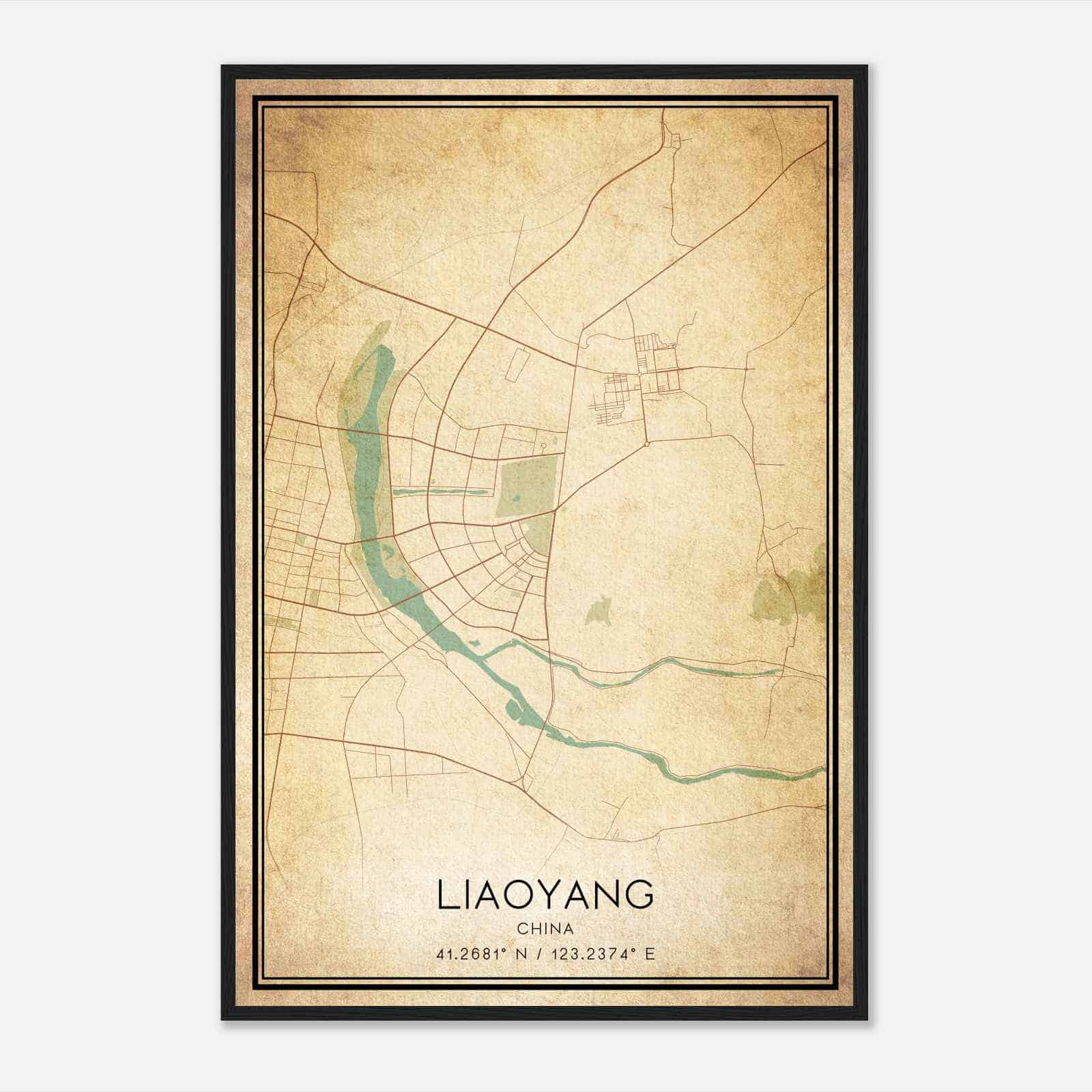 Vintage Liaoyang China Map Poster, Liaoyang City Road Wall Art Print