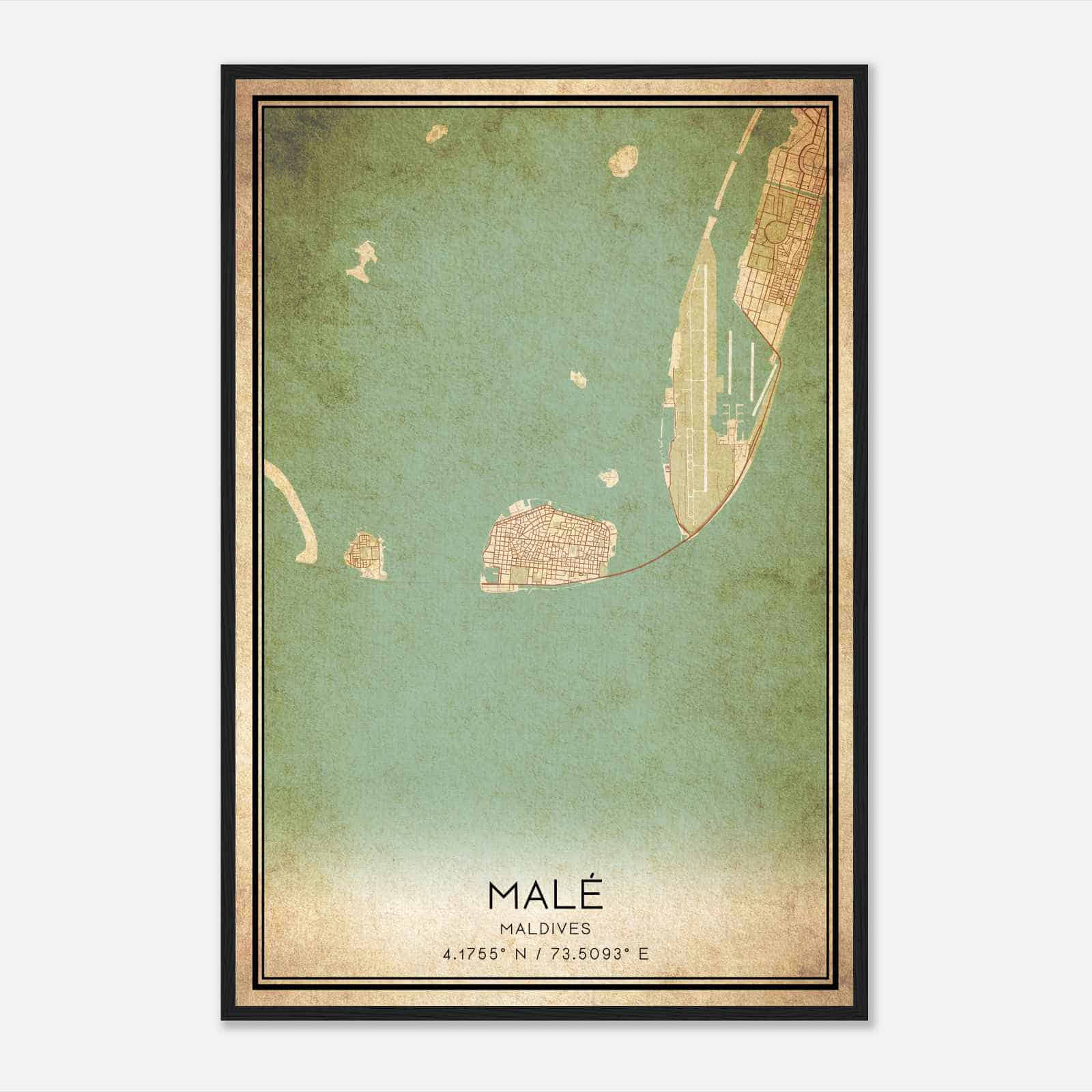 Vintage Male Maldives Map Poster, Male City Road Wall Art Print