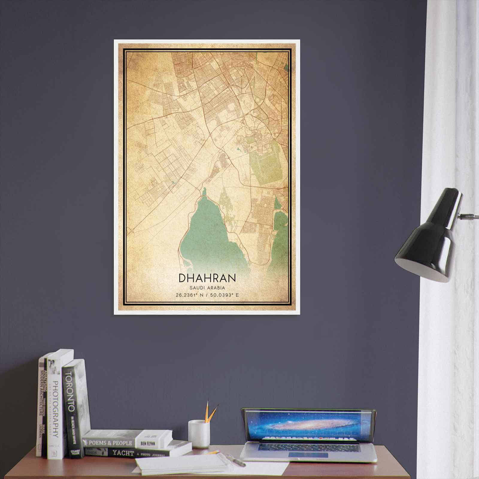 Vintage Dhahran Saudi Arabia Map Poster, Dhahran City Road Wall Art Print