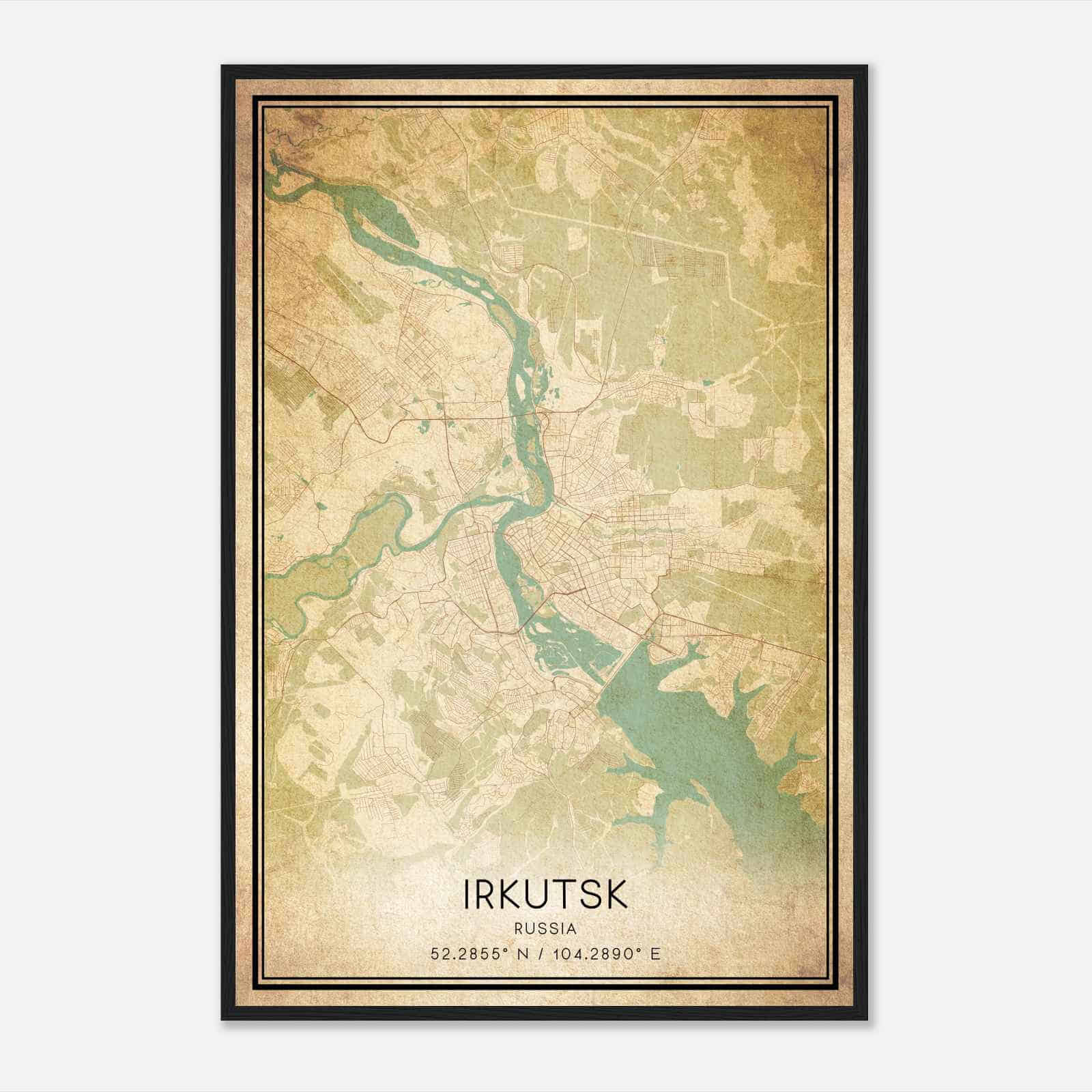Vintage Irkutsk Russia Map Poster, Irkutsk City Road Wall Art Print