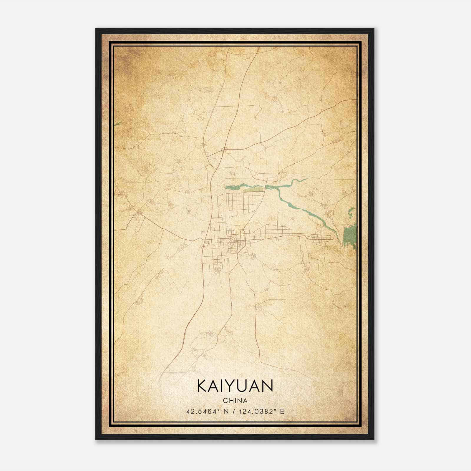 Vintage Kaiyuan China Map Poster, Kaiyuan City Road Wall Art Print