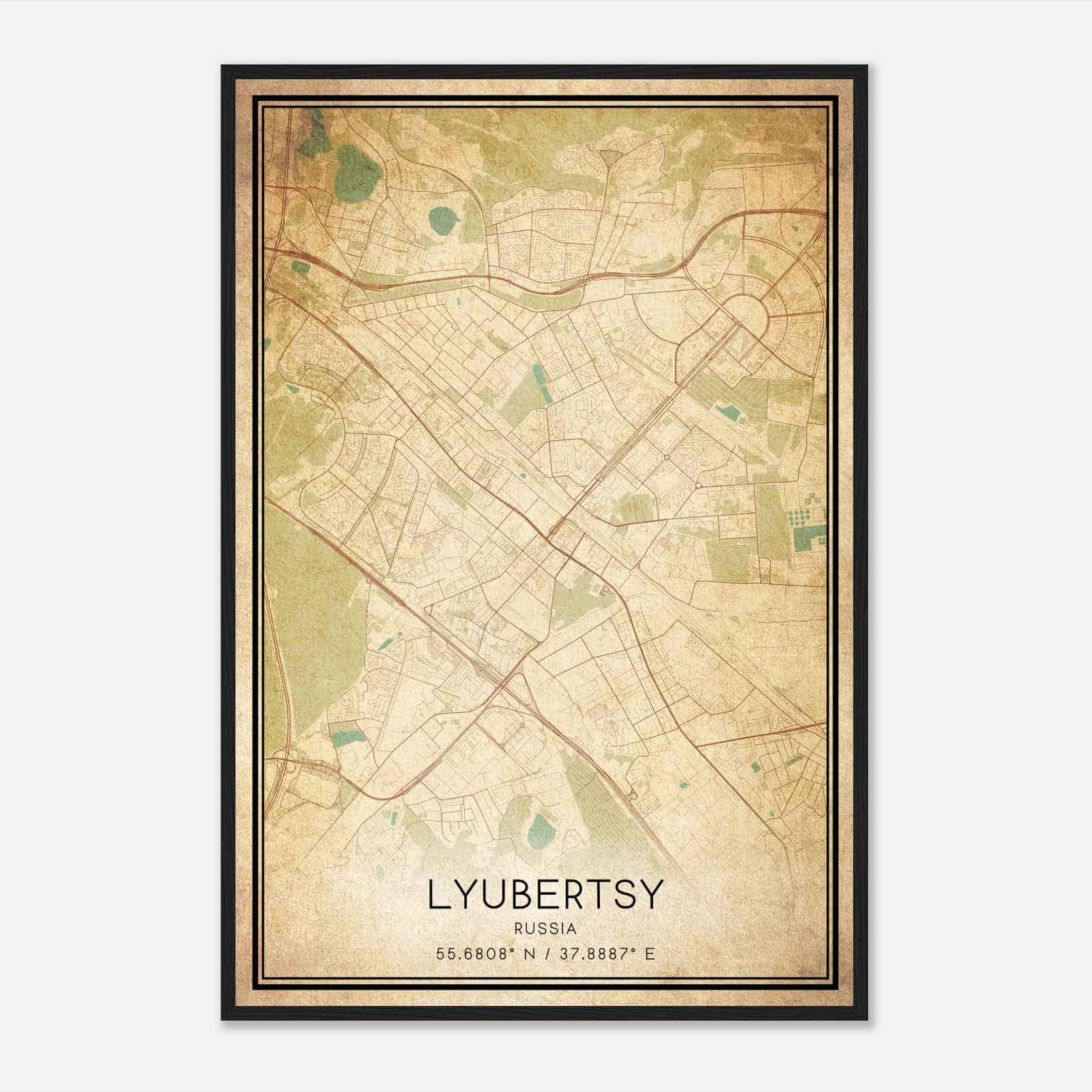 Vintage Lyubertsy Russia Map Poster, Lyubertsy City Road Wall Art Print