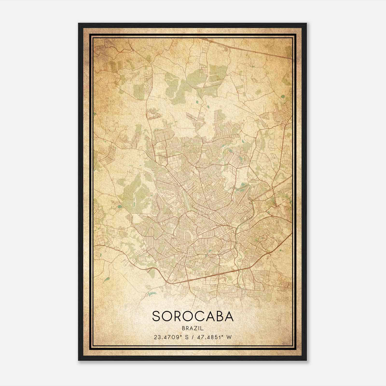 Vintage Sorocaba Brazil Map Poster, Sorocaba City Road Wall Art Print