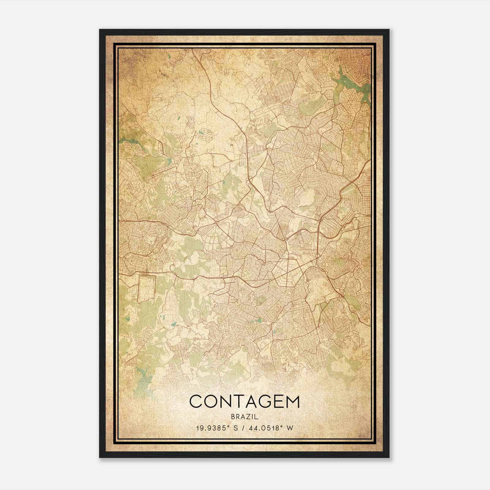 Vintage Contagem Brazil Map Poster, Contagem City Road Wall Art Print