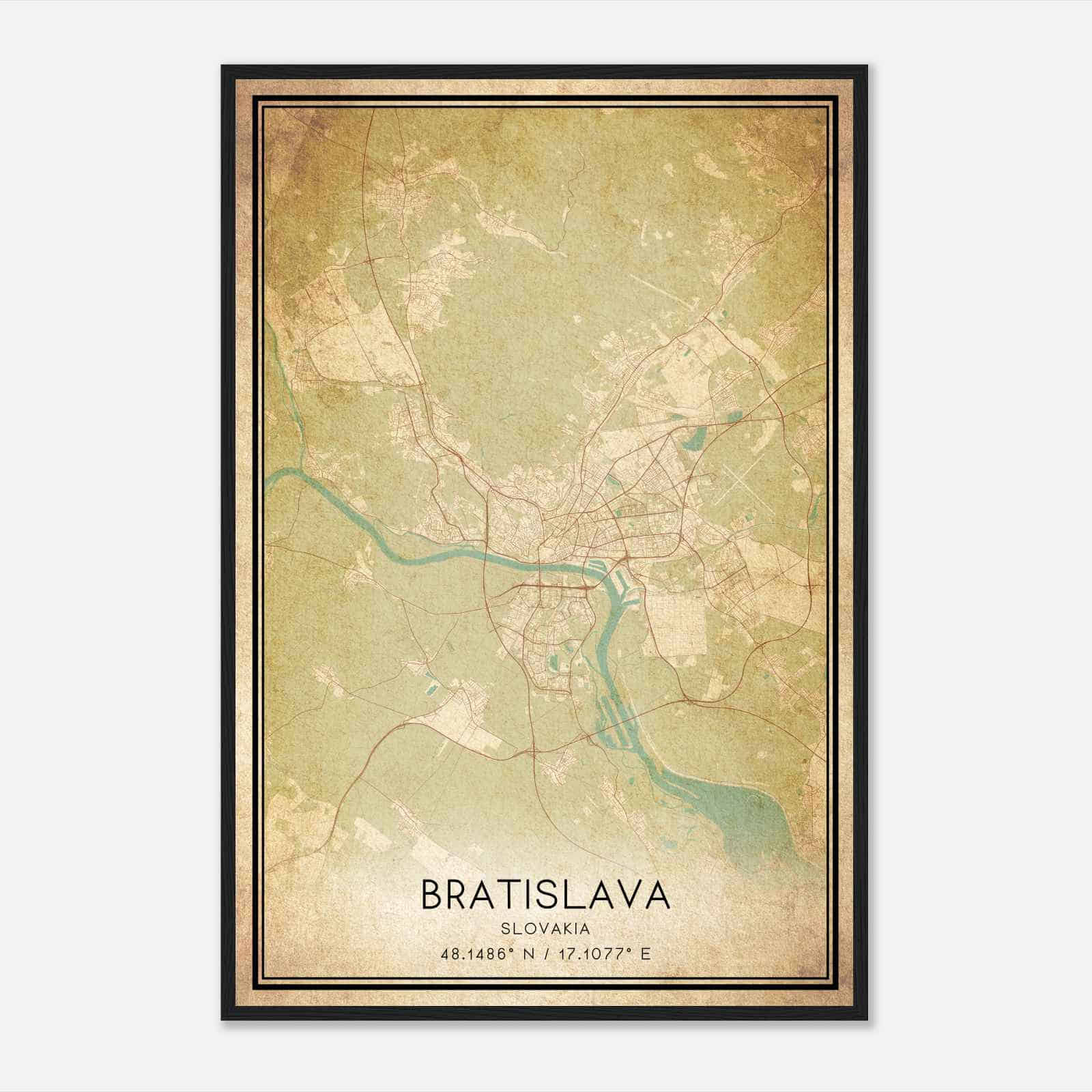 Vintage Bratislava Slovakia Map Poster, Bratislava City Road Wall Art Print