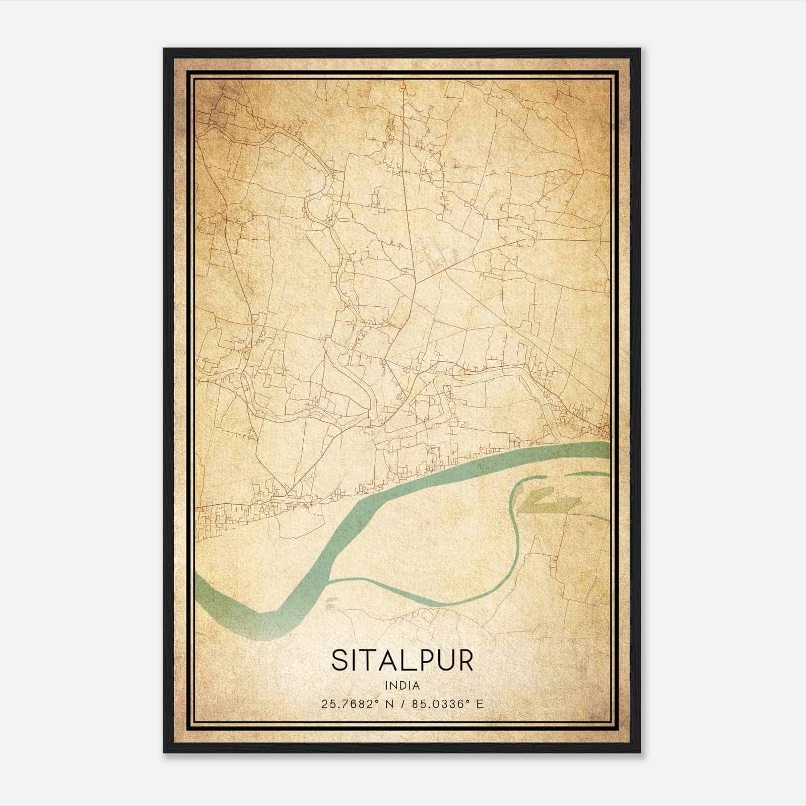 Vintage Sitalpur India Map Poster, Sitalpur City Road Wall Art Print